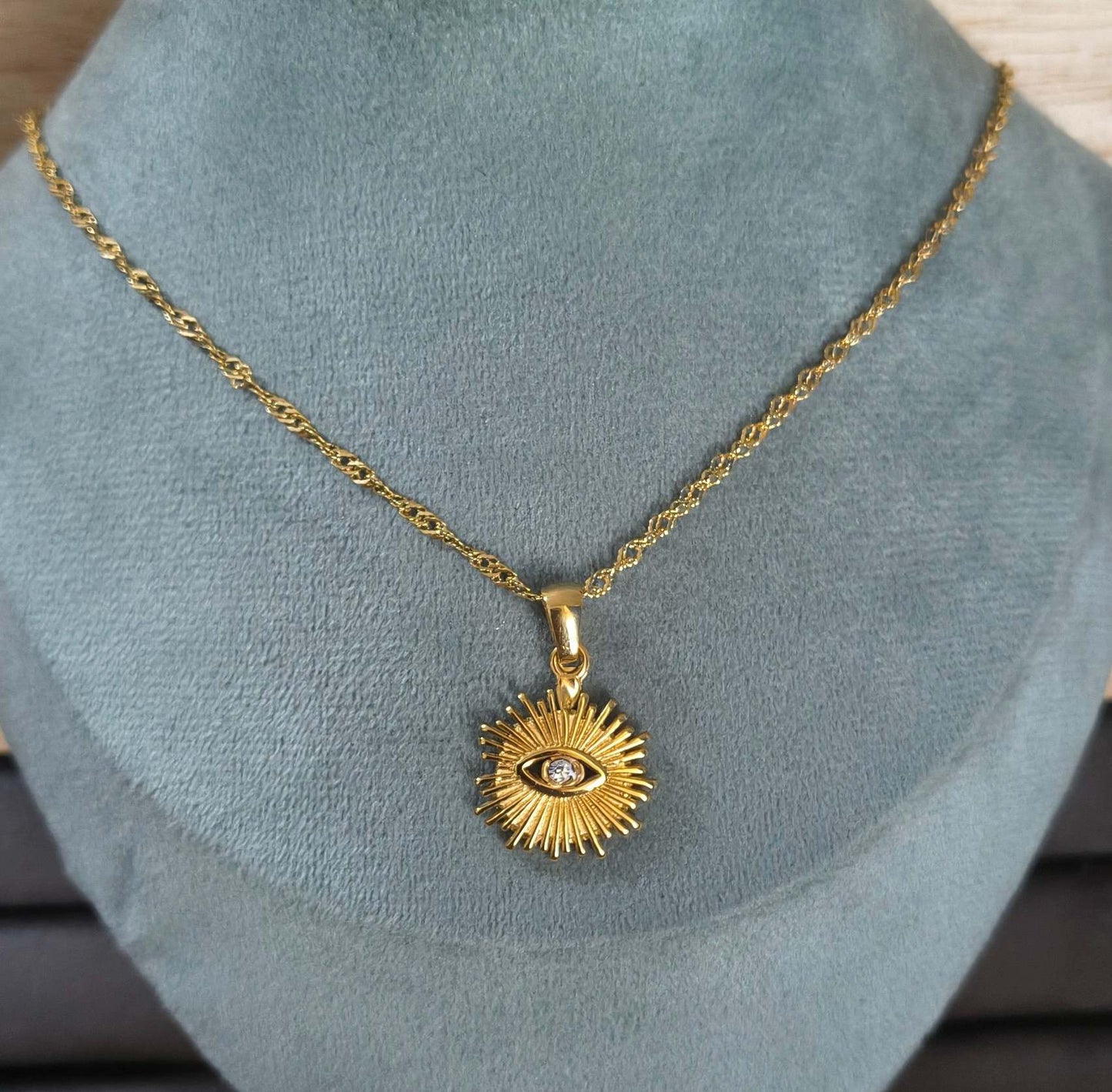 Anti Tarnish Necklace Evil Eye Pendant 18K Gold Plated