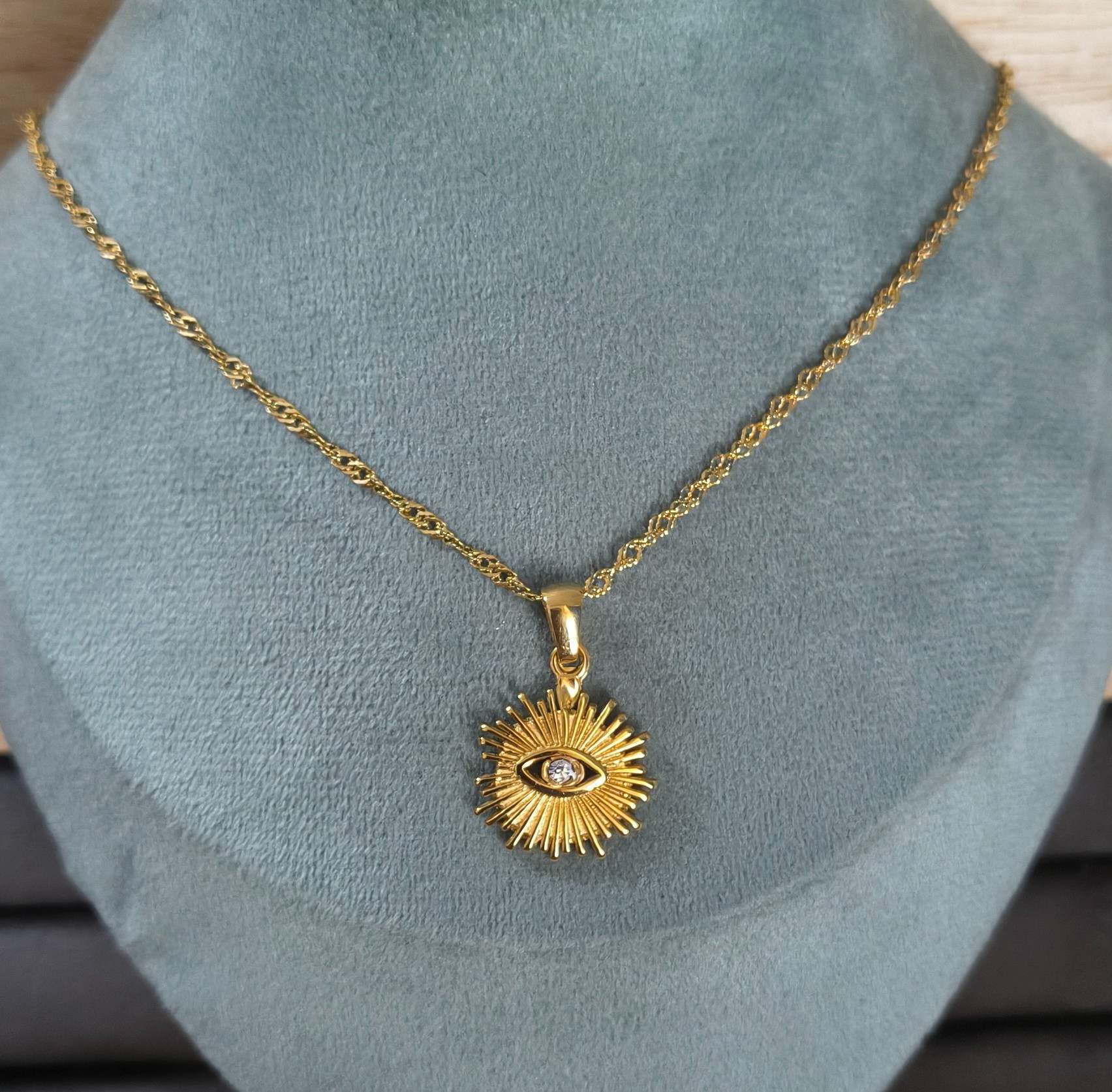 Anti Tarnish Necklace Evil Eye Pendant 18K Gold Plated