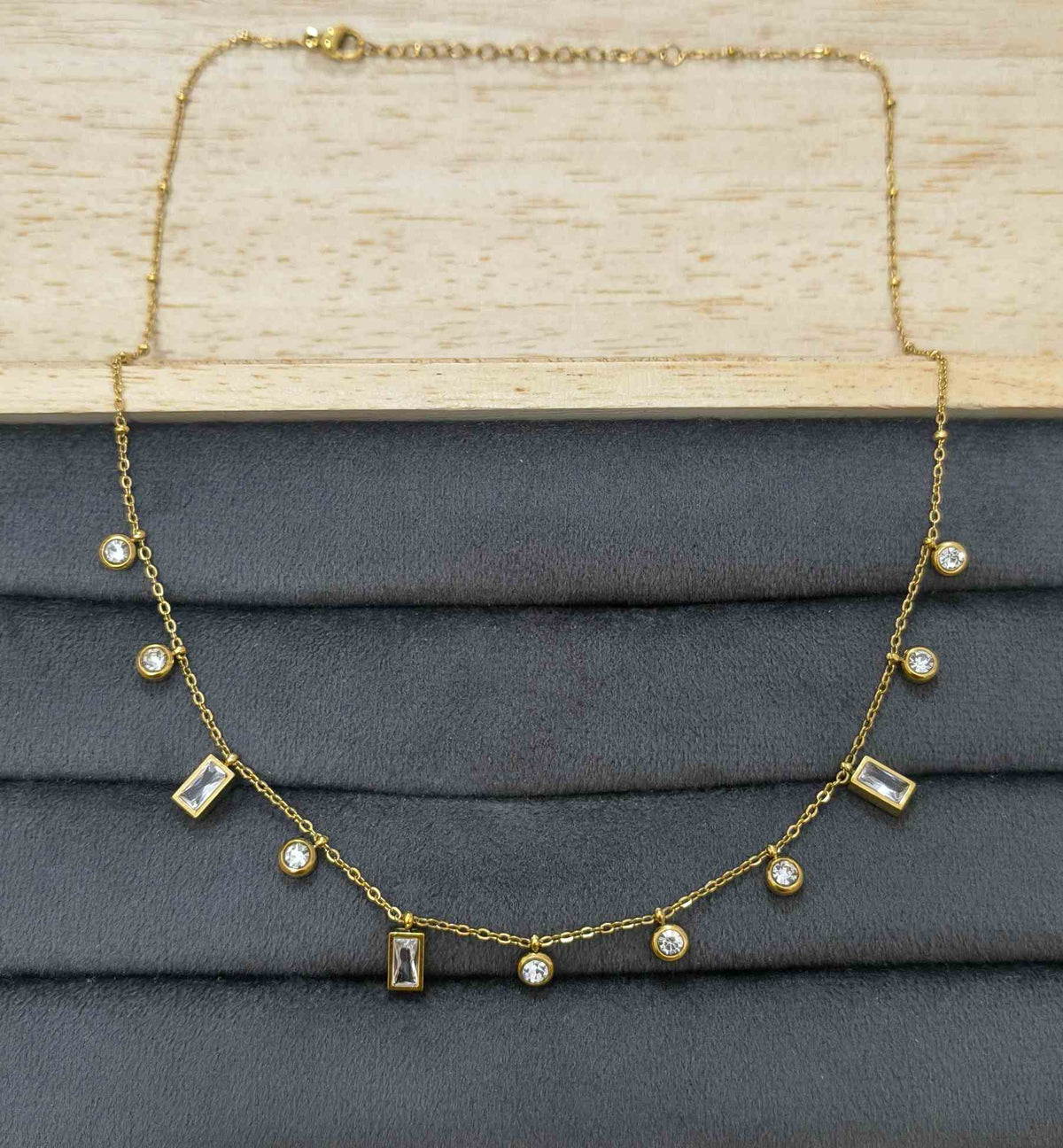 Anti Tarnish Necklace Geometric Drop Charms 18K Gold Plated