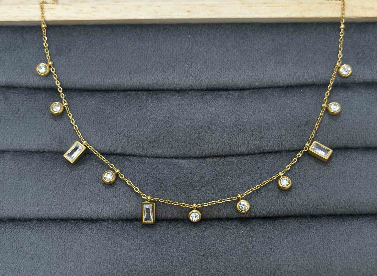 Anti Tarnish Necklace Geometric Drop Charms 18K Gold Plated