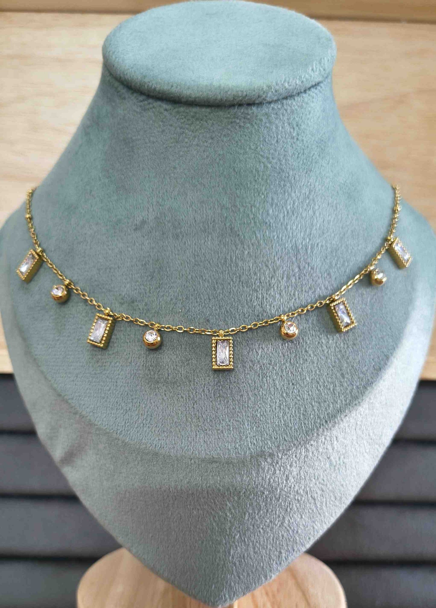 Anti Tarnish Necklace Geometric Drop Charms 18K Gold Plated