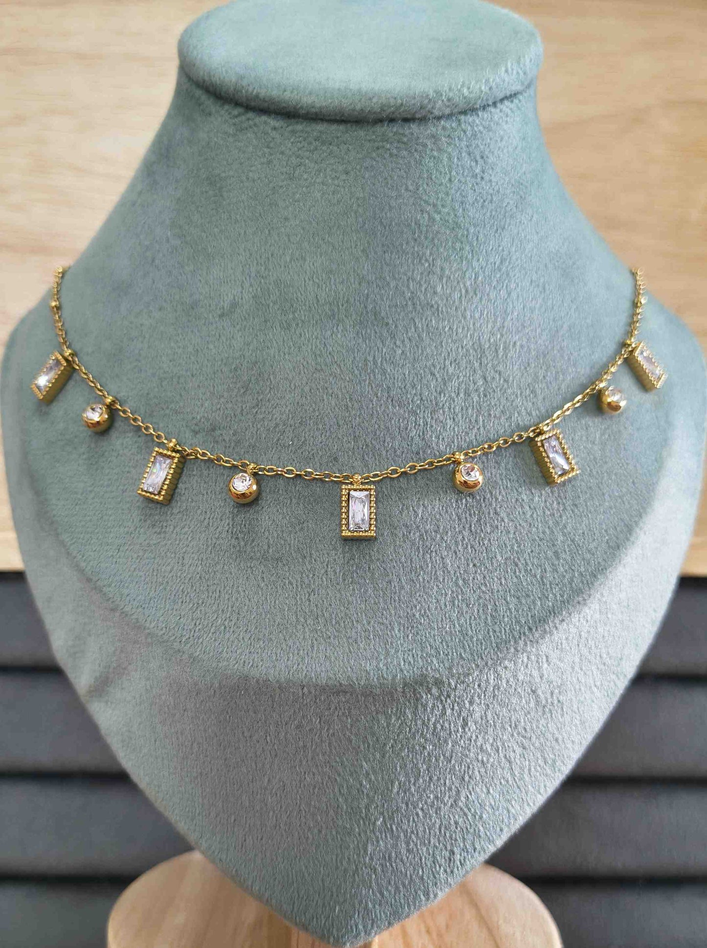 Anti Tarnish Necklace Geometric Drop Charms 18K Gold Plated
