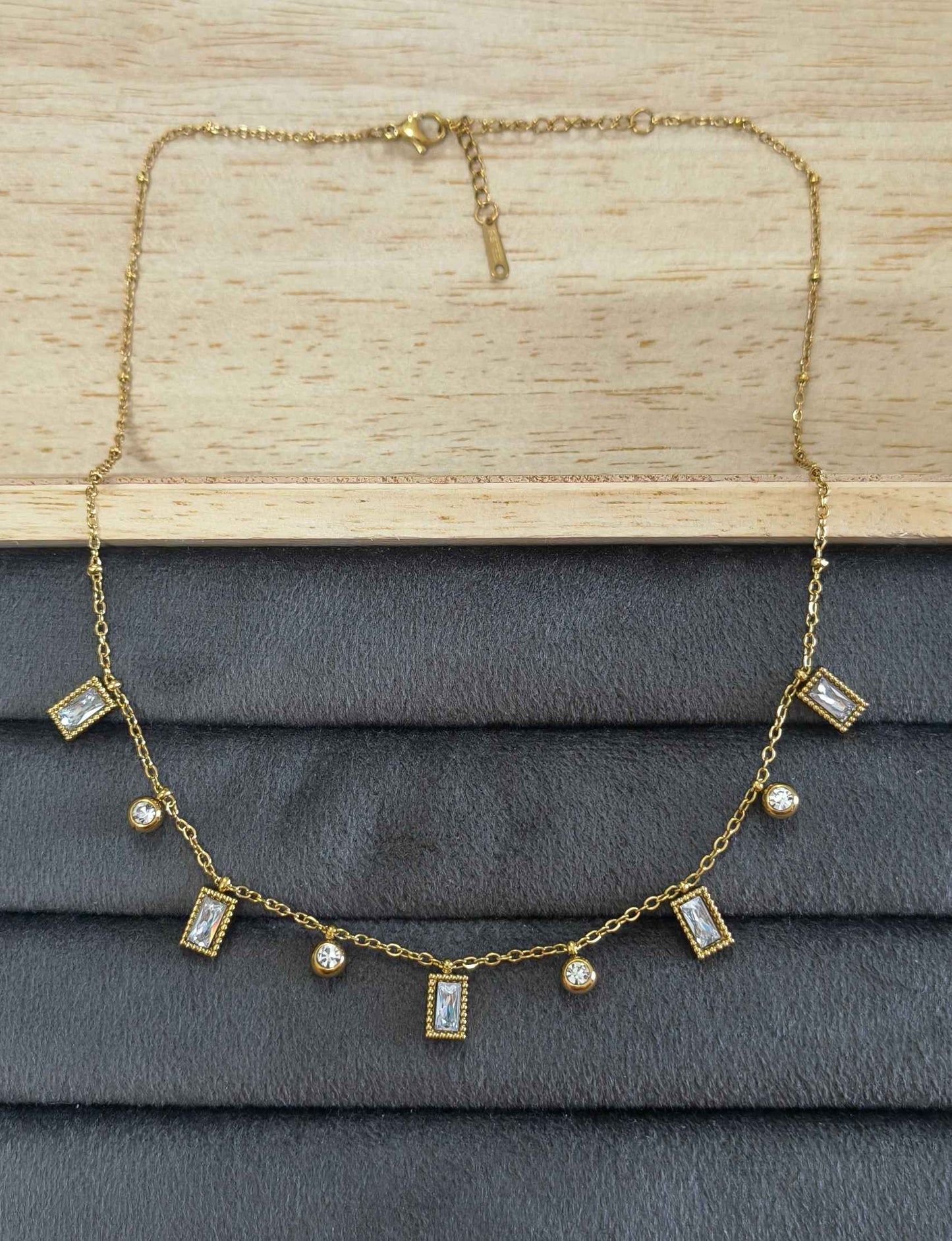 Anti Tarnish Necklace Geometric Drop Charms 18K Gold Plated