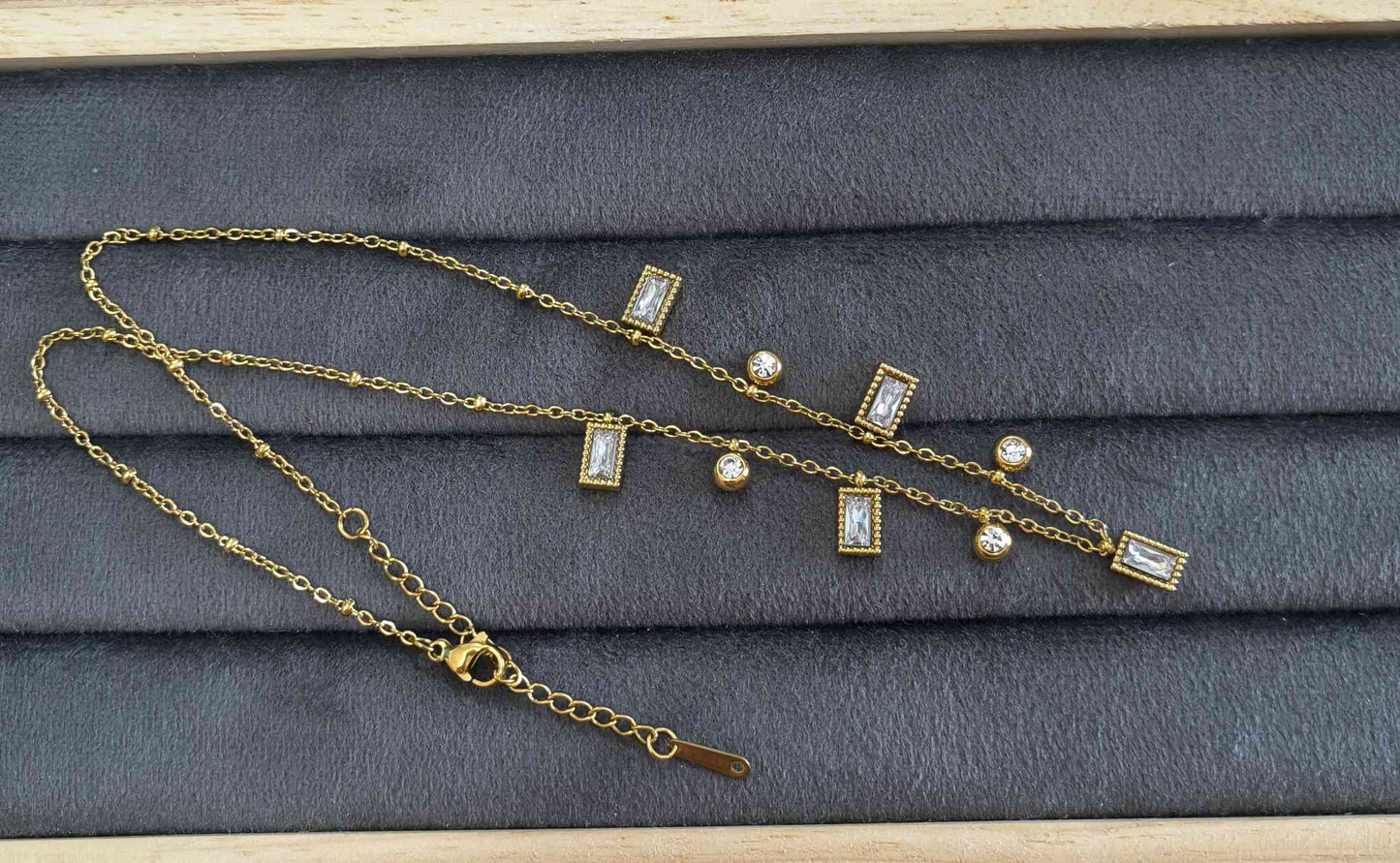 Anti Tarnish Necklace Geometric Drop Charms 18K Gold Plated