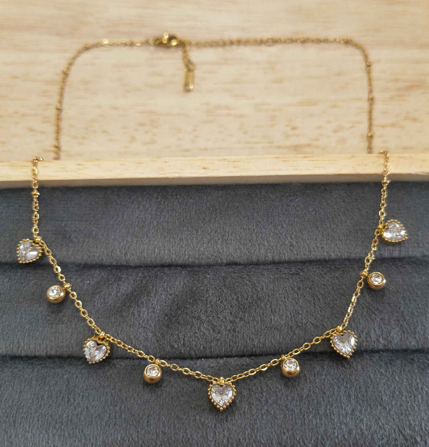 Anti Tarnish Necklace Heart Drop Charms 18K Gold Plated
