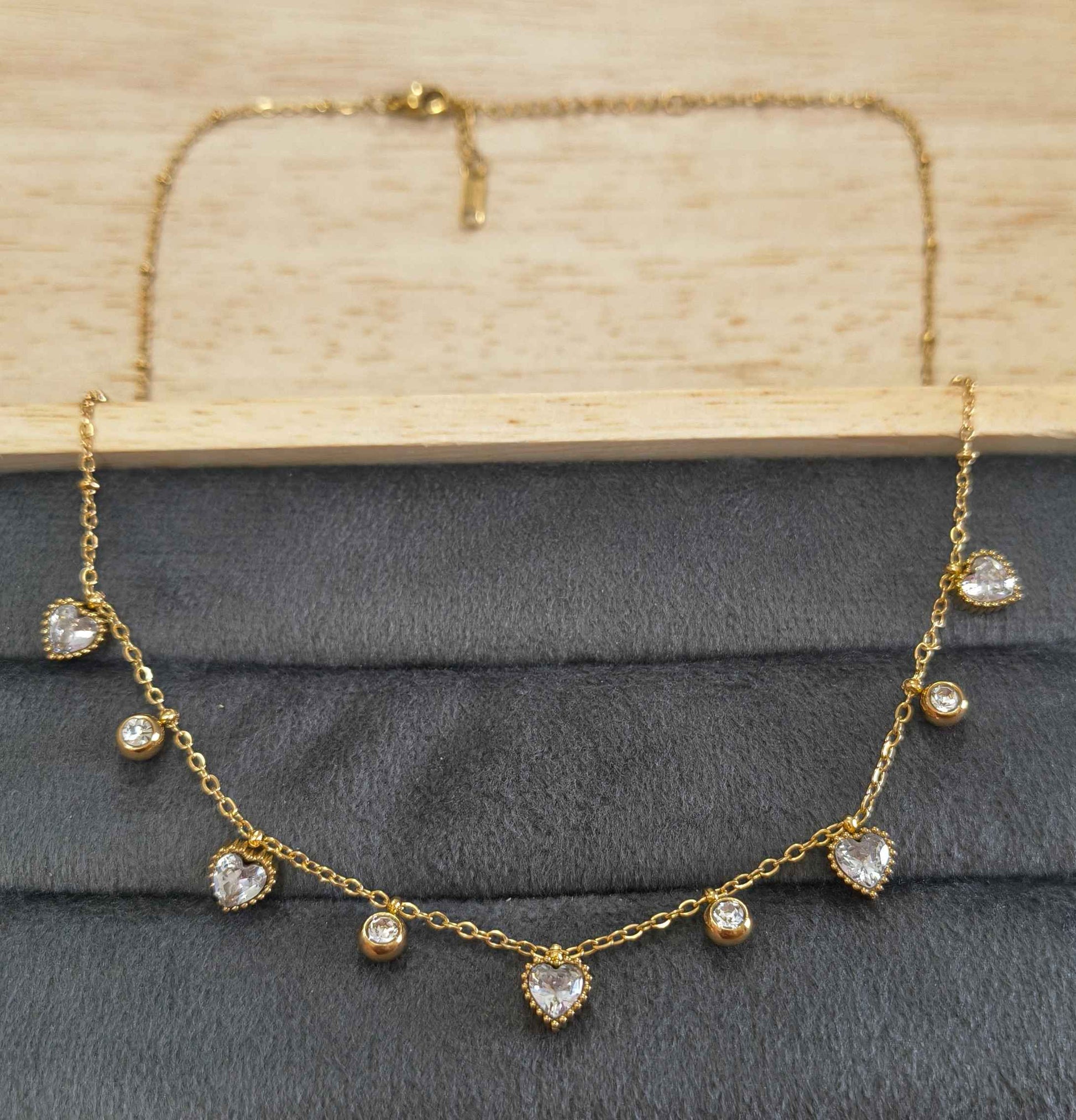 Anti Tarnish Necklace Heart Drop Charms 18K Gold Plated