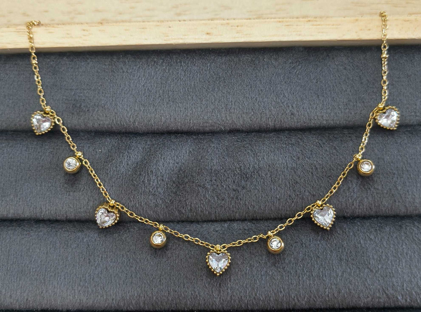 Anti Tarnish Necklace Heart Drop Charms 18K Gold Plated