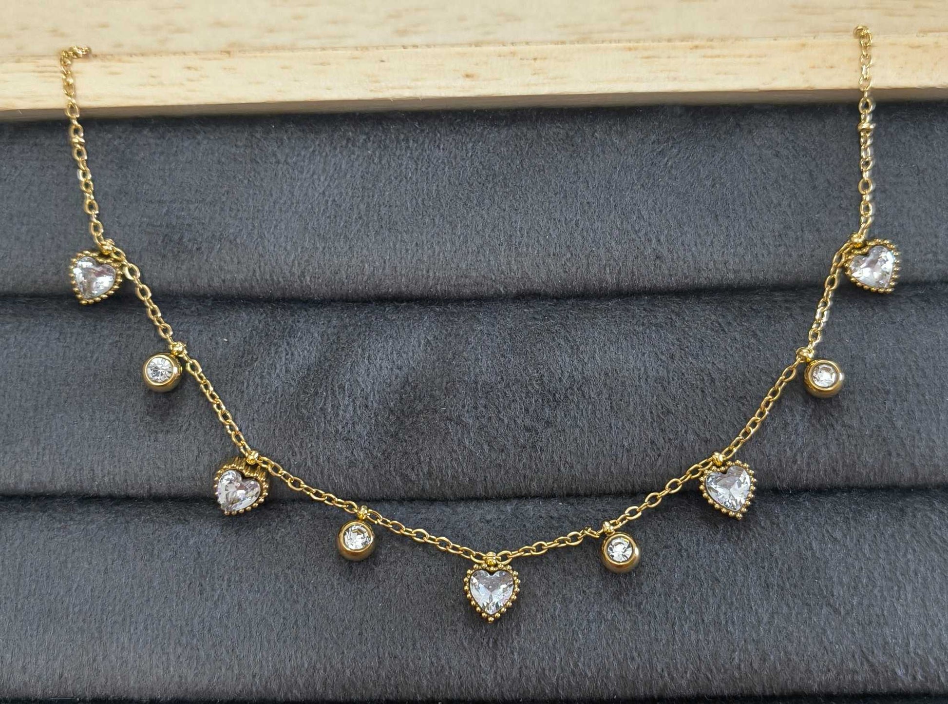 Anti Tarnish Necklace Heart Drop Charms 18K Gold Plated