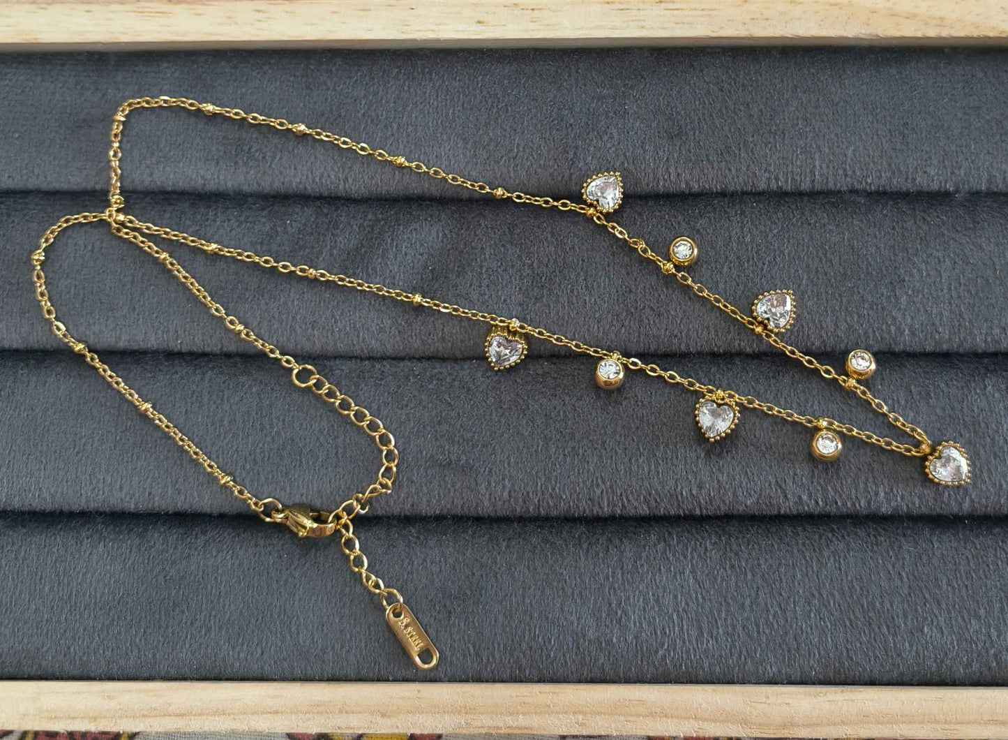 Anti Tarnish Necklace Heart Drop Charms 18K Gold Plated