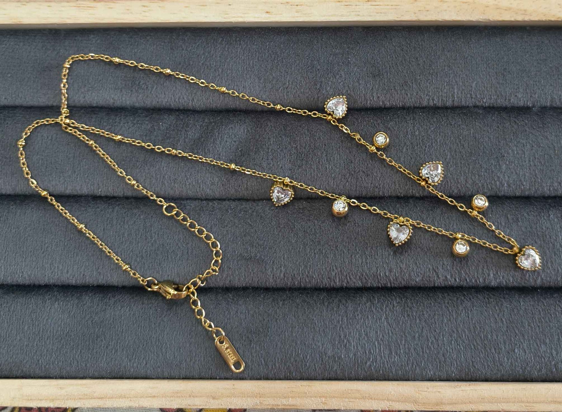 Anti Tarnish Necklace Heart Drop Charms 18K Gold Plated