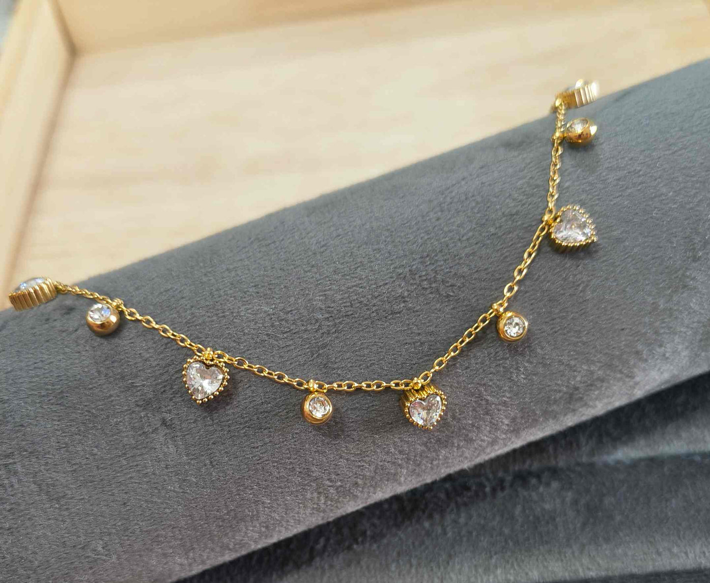 Anti Tarnish Necklace Heart Drop Charms 18K Gold Plated