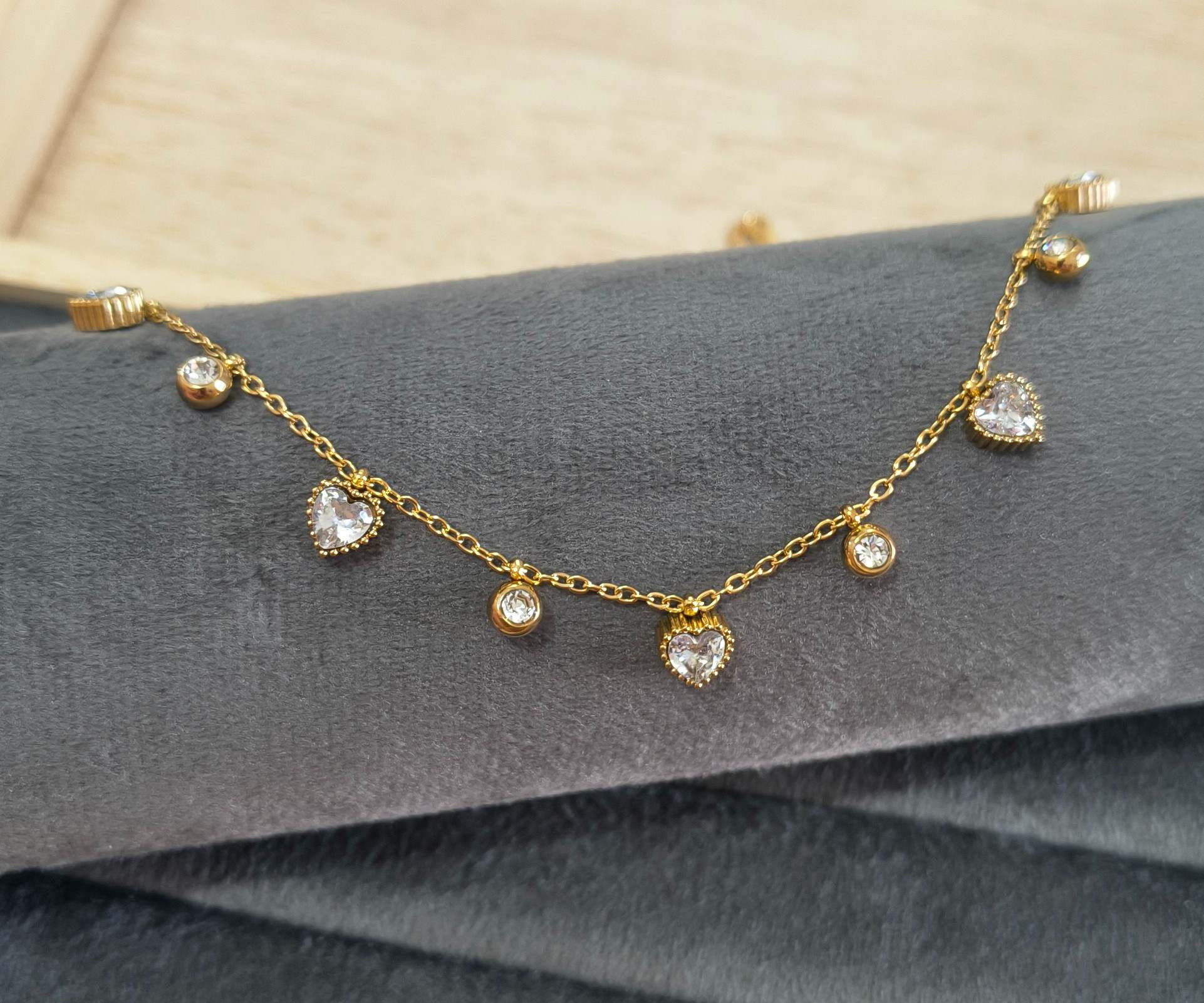 Anti Tarnish Necklace Heart Drop Charms 18K Gold Plated