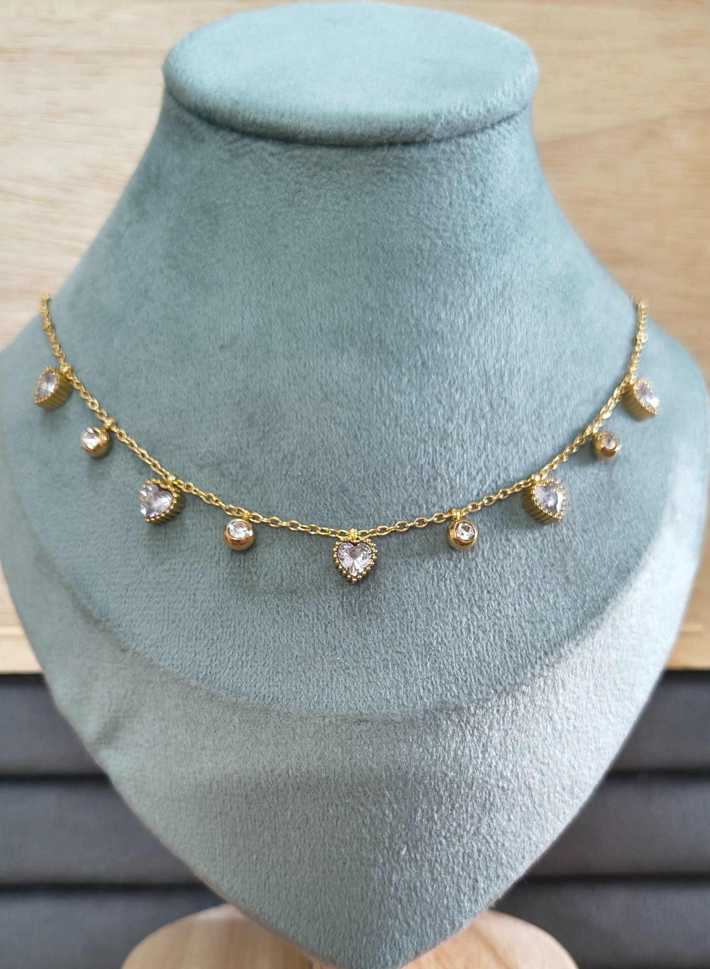 Anti Tarnish Necklace Heart Drop Charms 18K Gold Plated