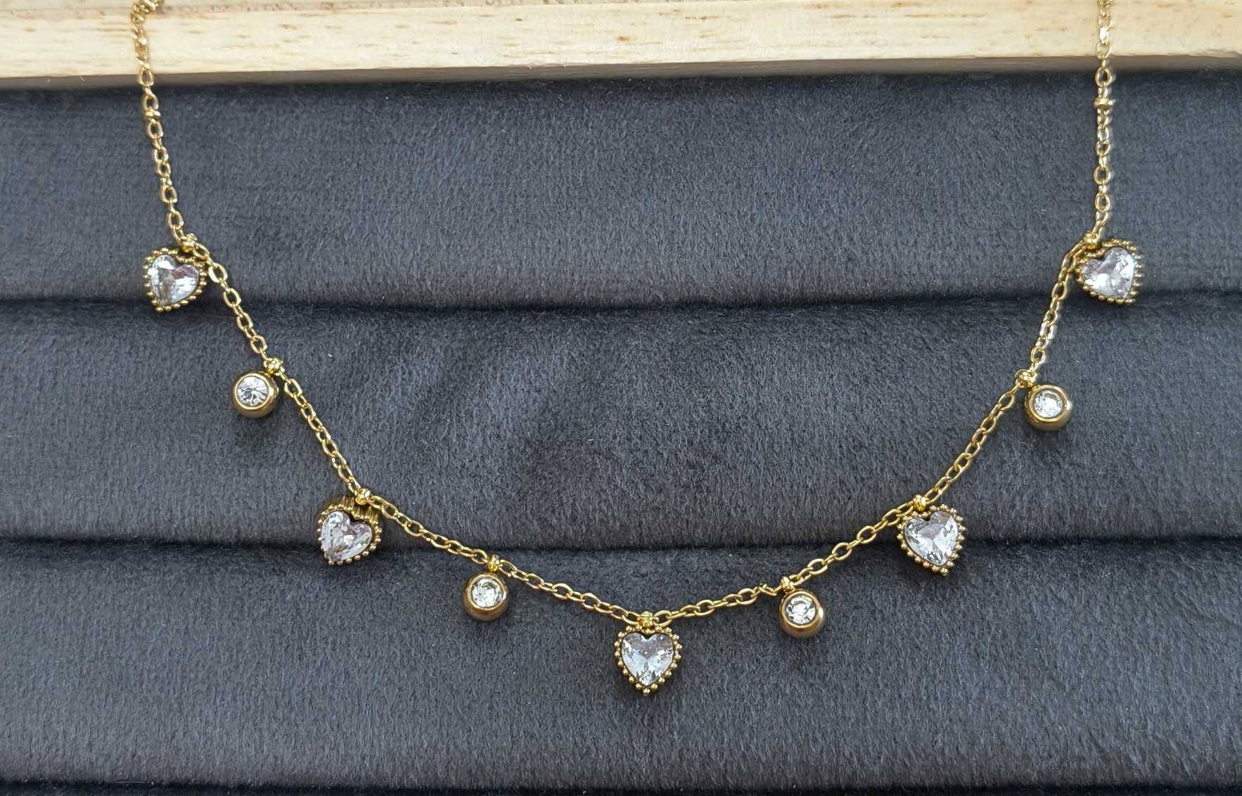 Anti Tarnish Necklace Heart Drop Charms 18K Gold Plated