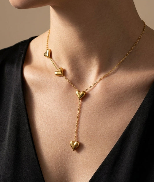 Anti Tarnish Necklace Heart Drop Gold Chain 18K Gold Plated