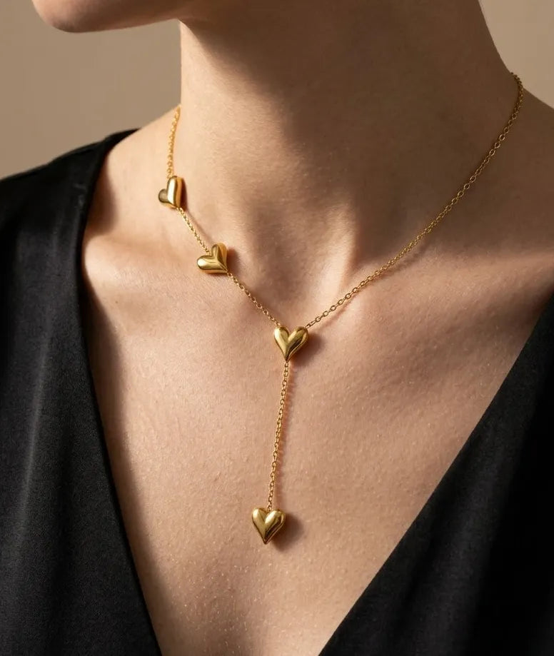 Anti Tarnish Necklace Heart Drop Gold Chain 18K Gold Plated