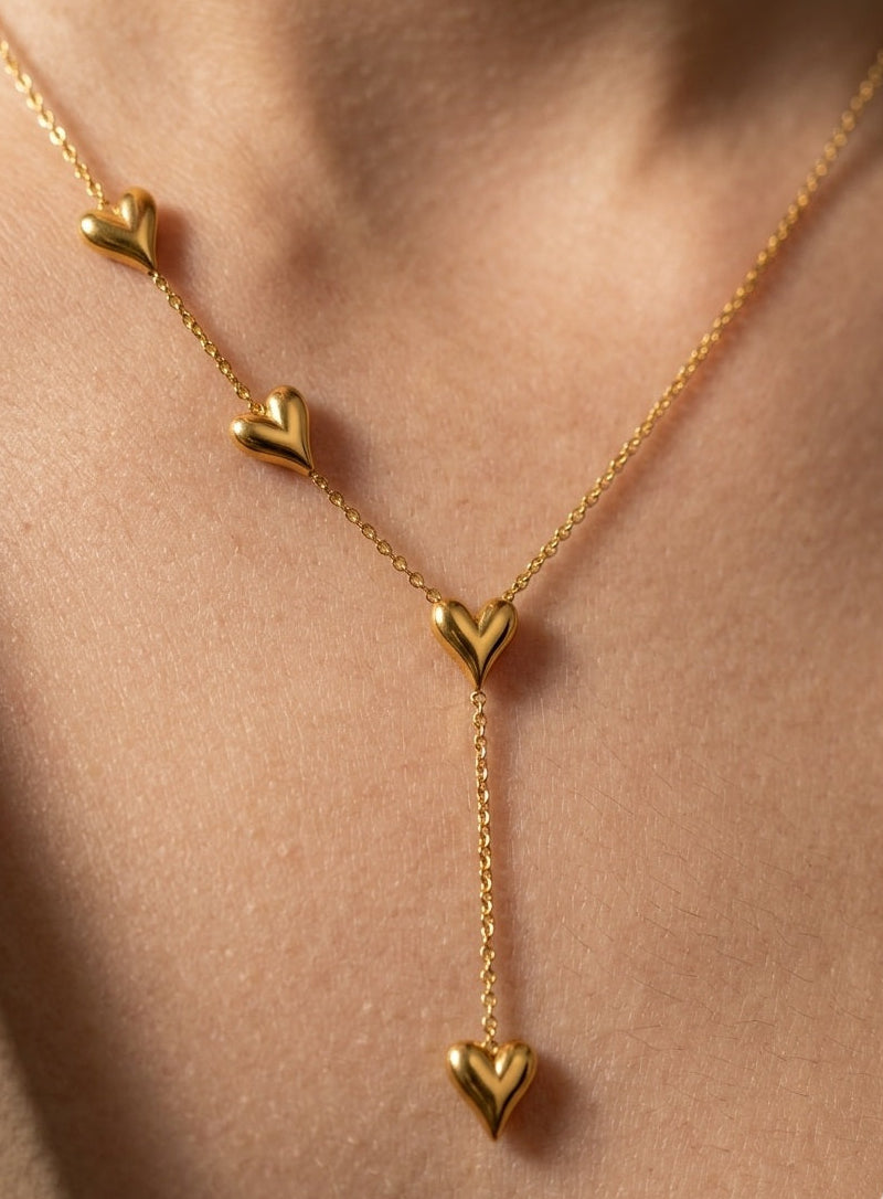 Anti Tarnish Necklace Heart Drop Gold Chain 18K Gold Plated