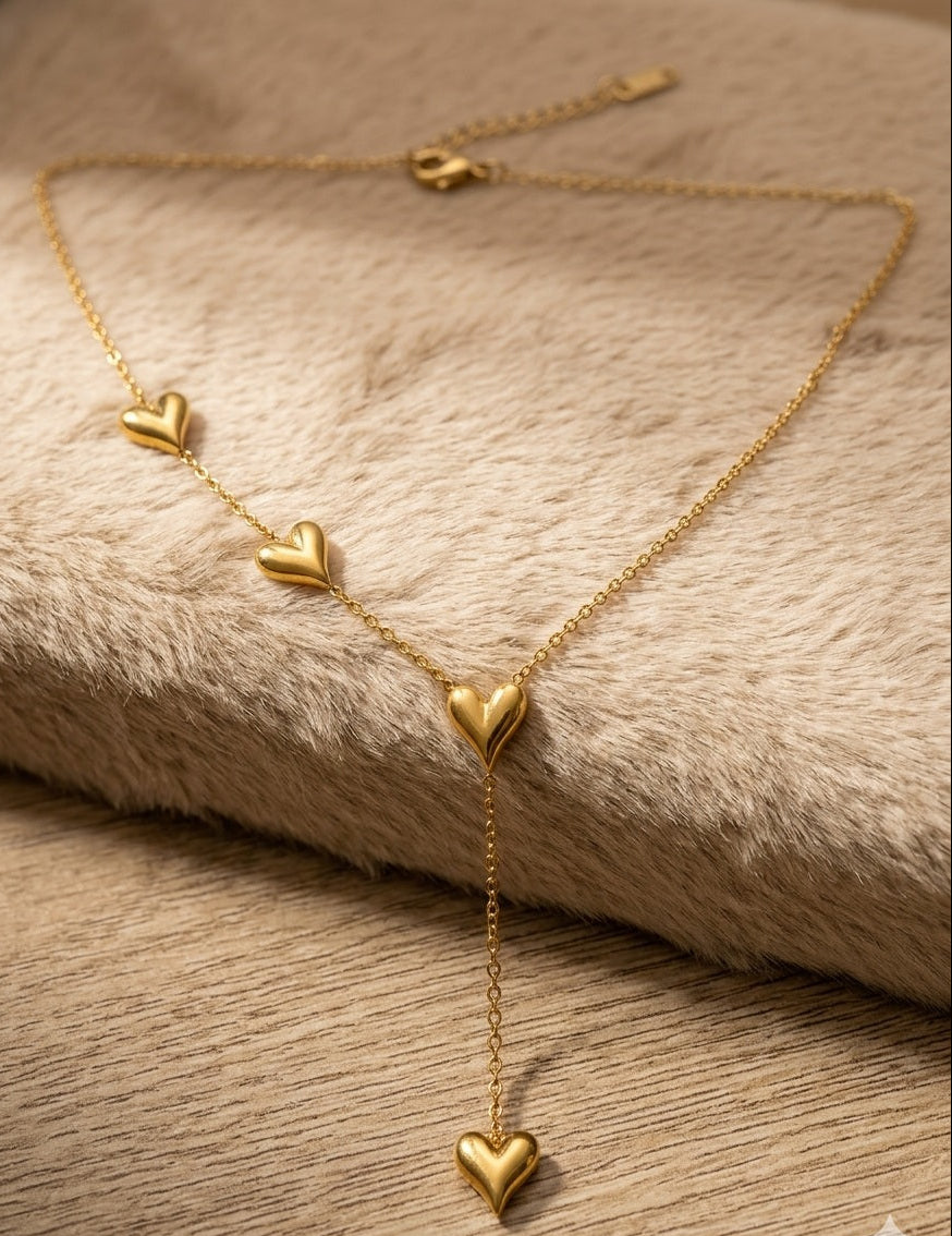 Anti Tarnish Necklace Heart Drop Gold Chain 18K Gold Plated