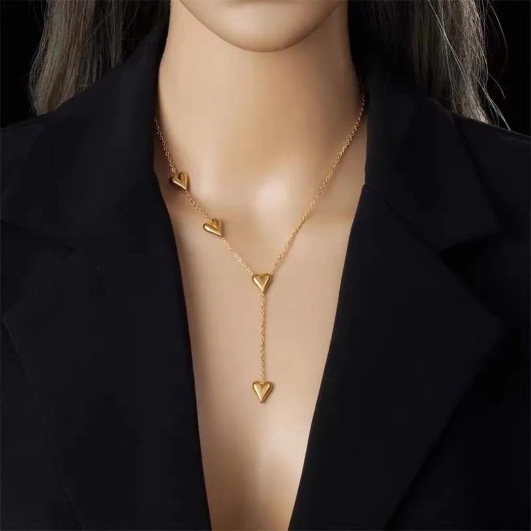 Anti Tarnish Necklace Heart Drop Gold Chain 18k Gold Plated