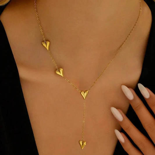 Anti Tarnish Necklace Heart Drop Gold Chain 18k Gold Plated