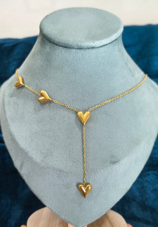 Anti Tarnish Necklace Heart Drop Gold Chain 18k Gold Plated