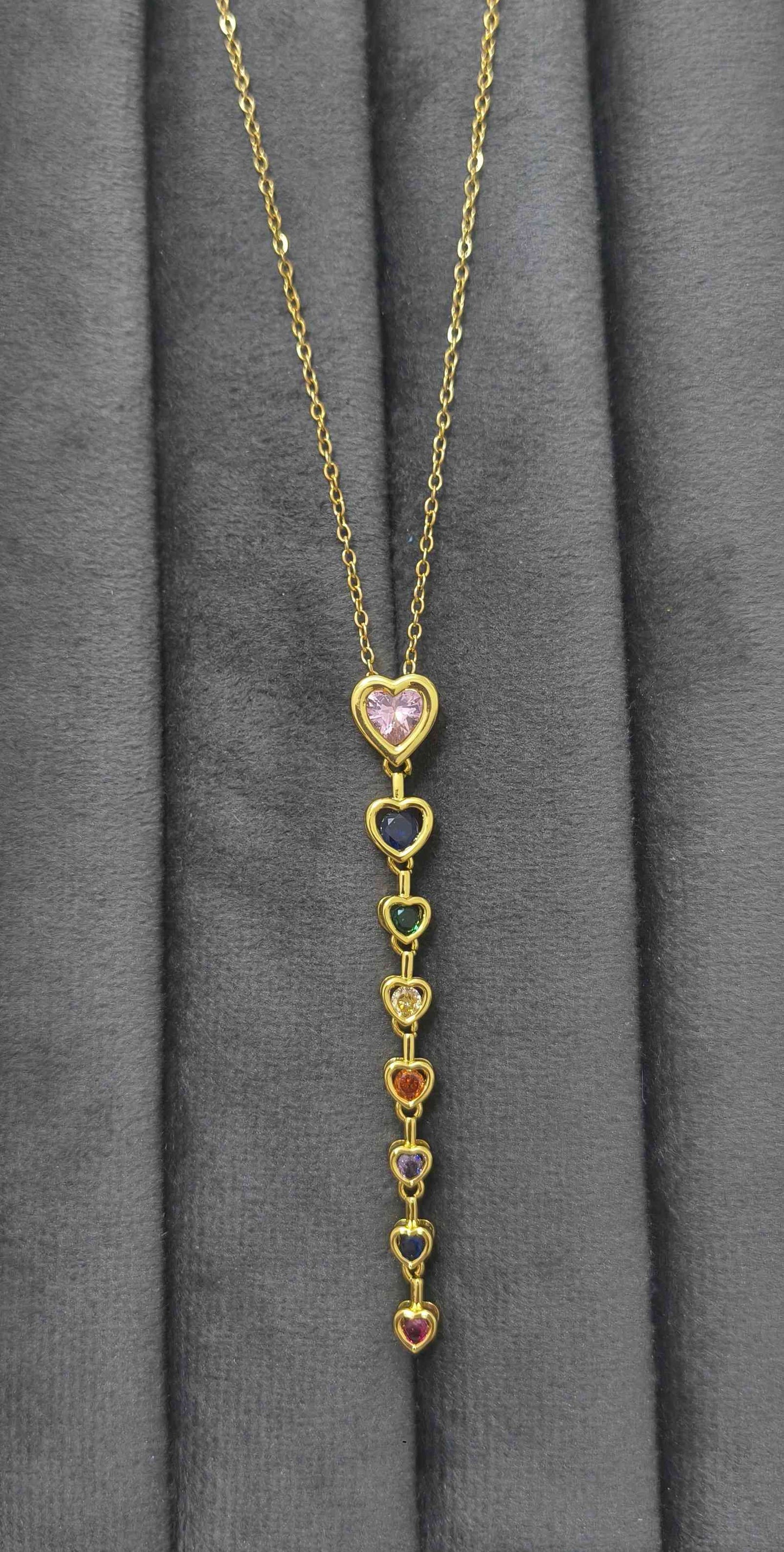 Anti Tarnish Necklace Hearts Drop Pendant 18K Gold Plated