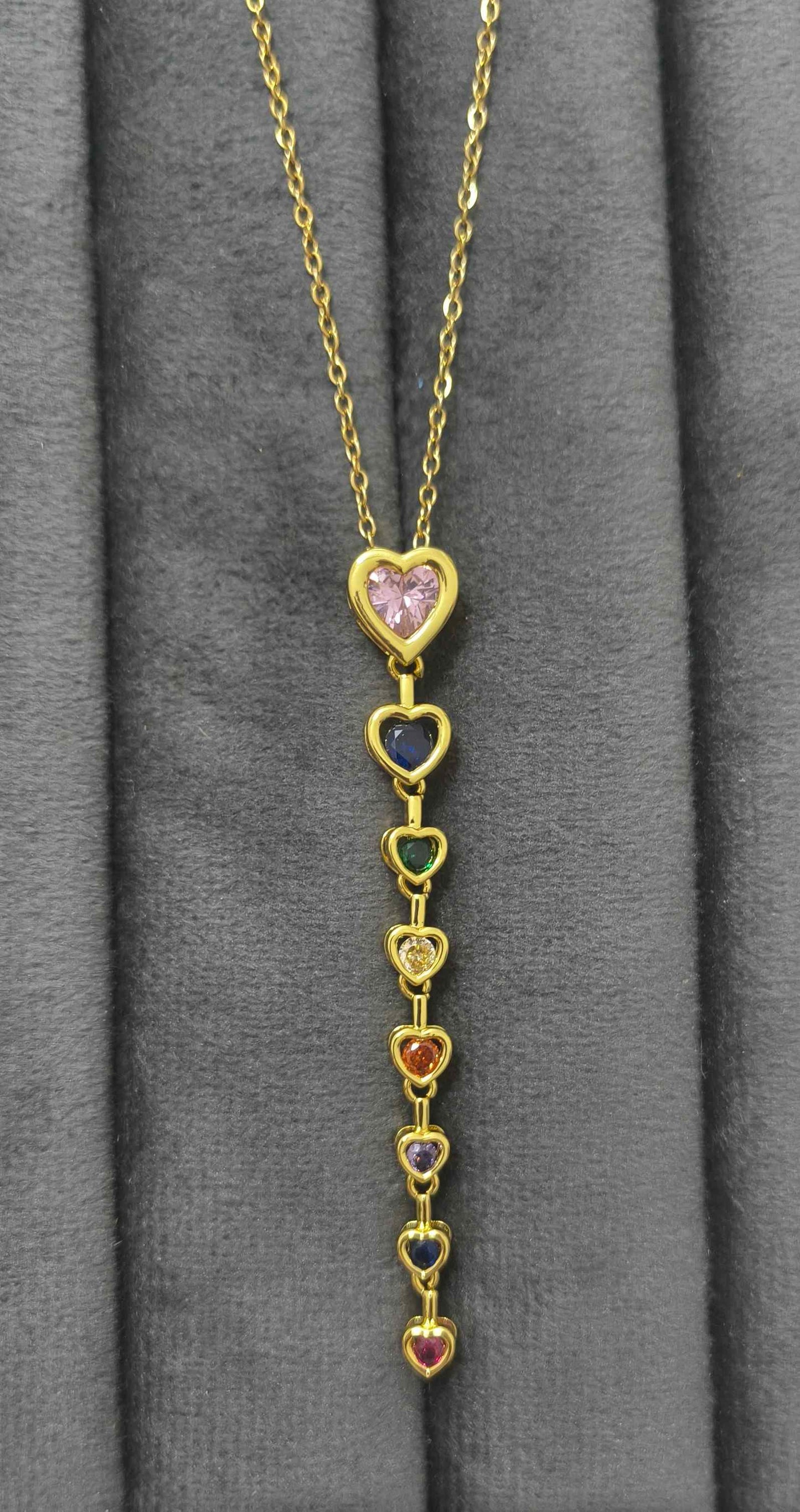 Anti Tarnish Necklace Hearts Drop Pendant 18K Gold Plated