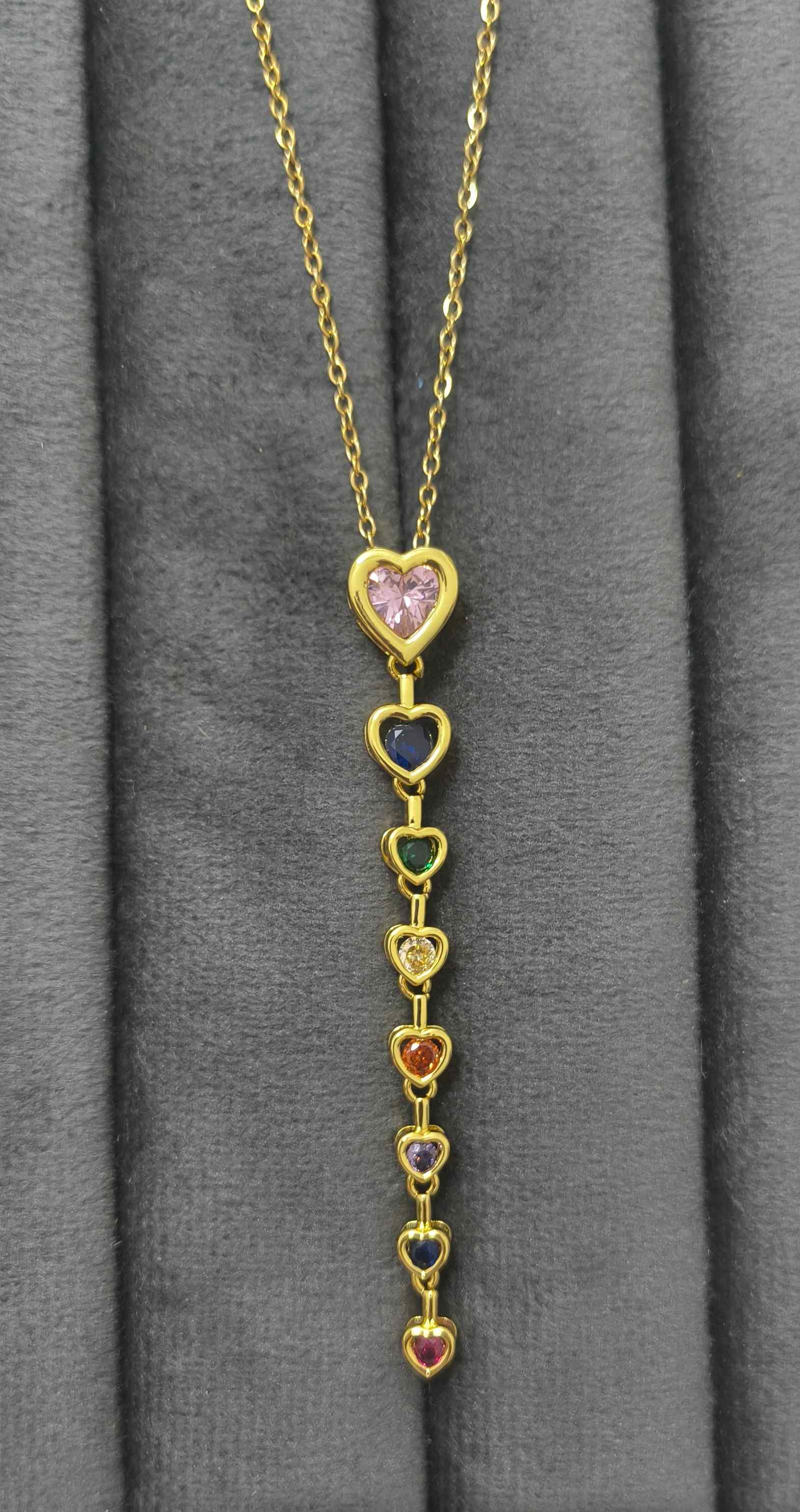 Anti Tarnish Necklace Hearts Drop Pendant 18K Gold Plated