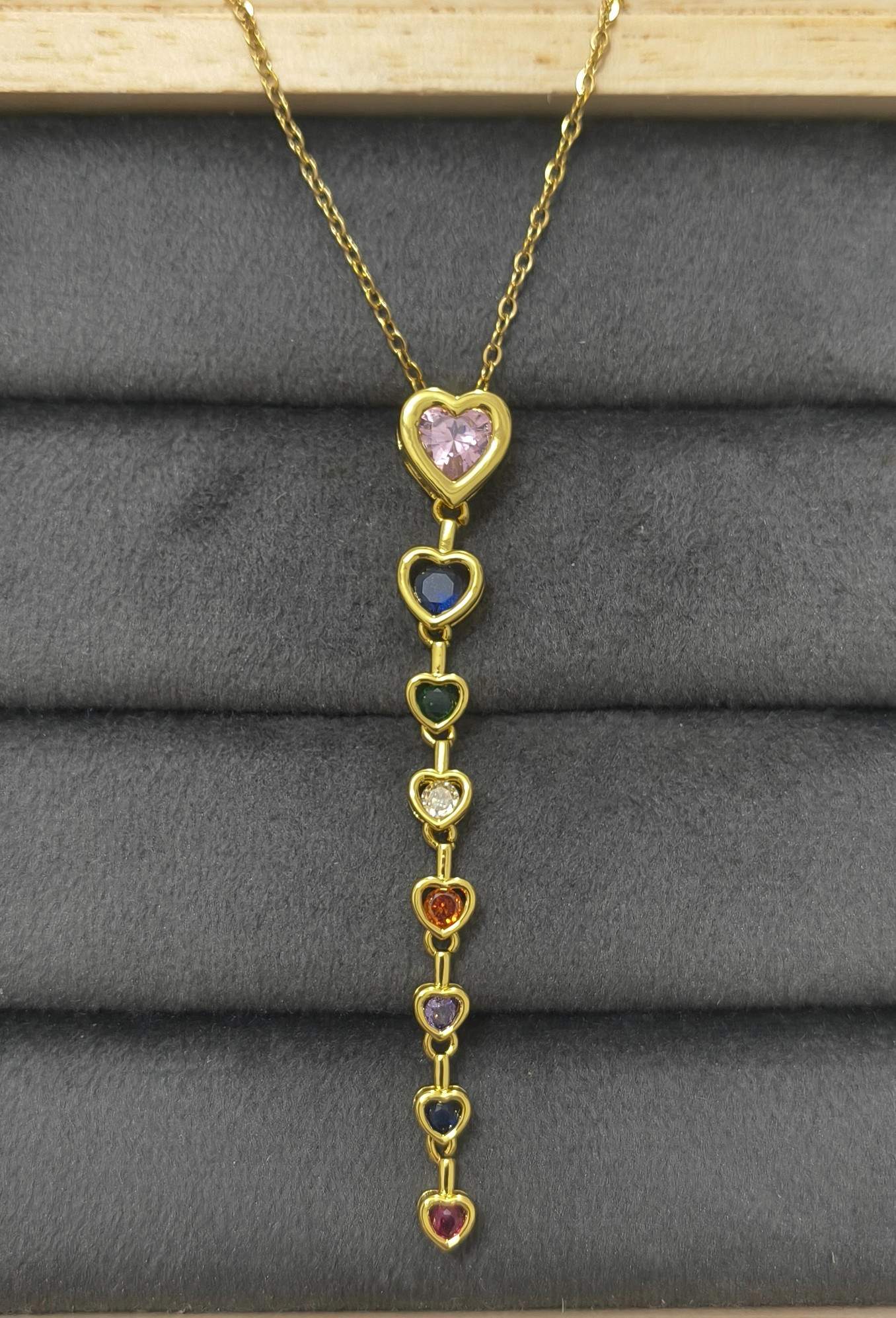 Anti Tarnish Necklace Hearts Drop Pendant 18K Gold Plated