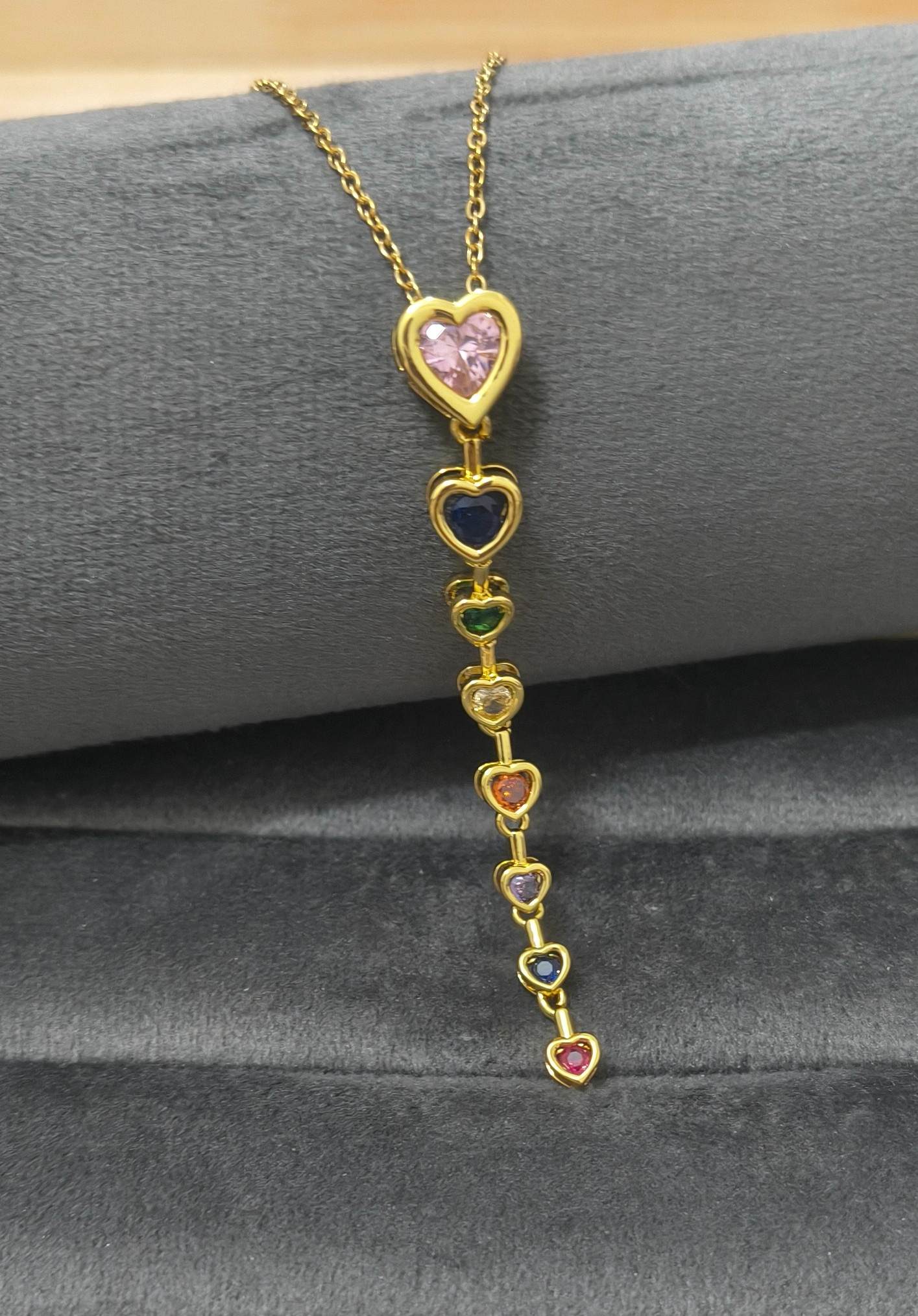 Anti Tarnish Necklace Hearts Drop Pendant 18K Gold Plated