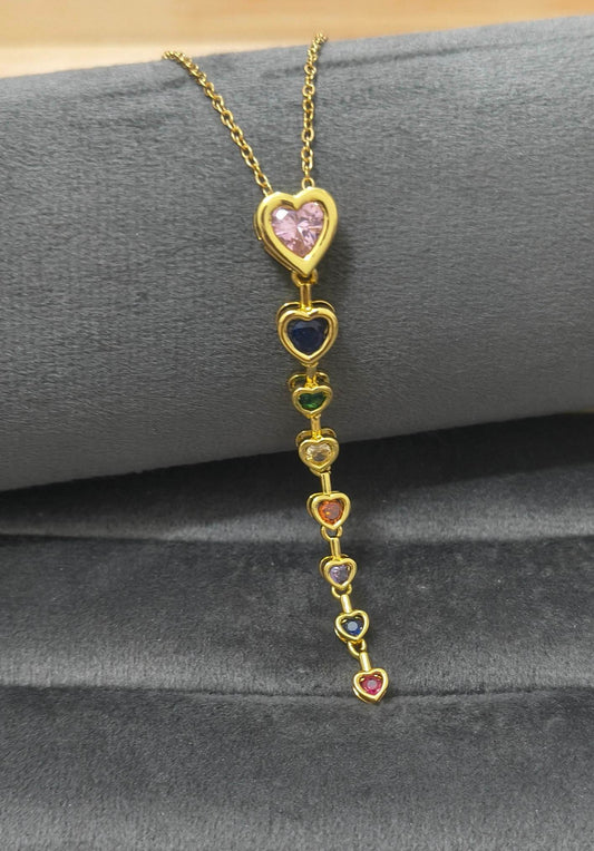 Anti Tarnish Necklace Hearts Drop Pendant 18K Gold Plated