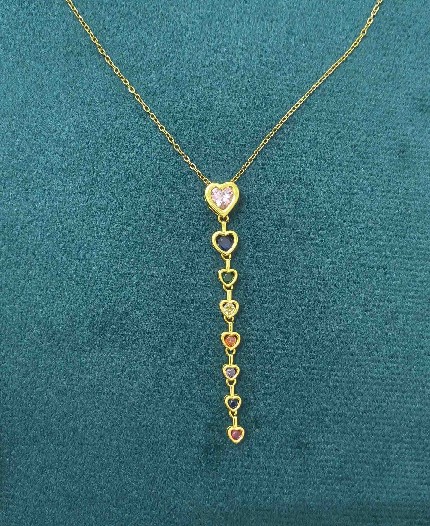 Anti Tarnish Necklace Hearts Drop Pendant 18K Gold Plated