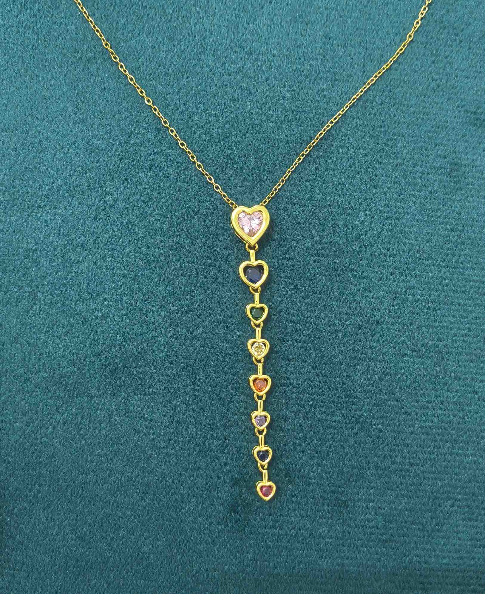 Anti Tarnish Necklace Hearts Drop Pendant 18K Gold Plated