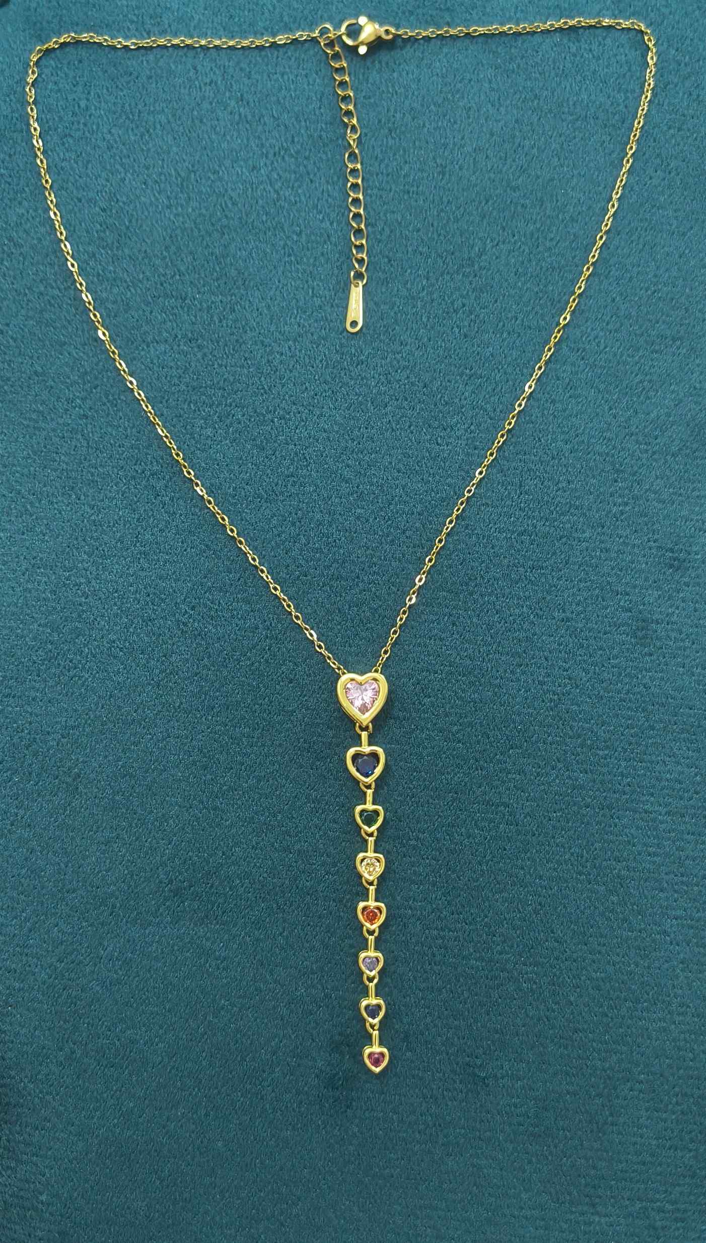 Anti Tarnish Necklace Hearts Drop Pendant 18K Gold Plated