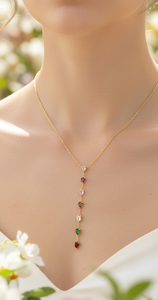 Anti Tarnish Necklace Long Diamond Pendant 18K Gold Plated