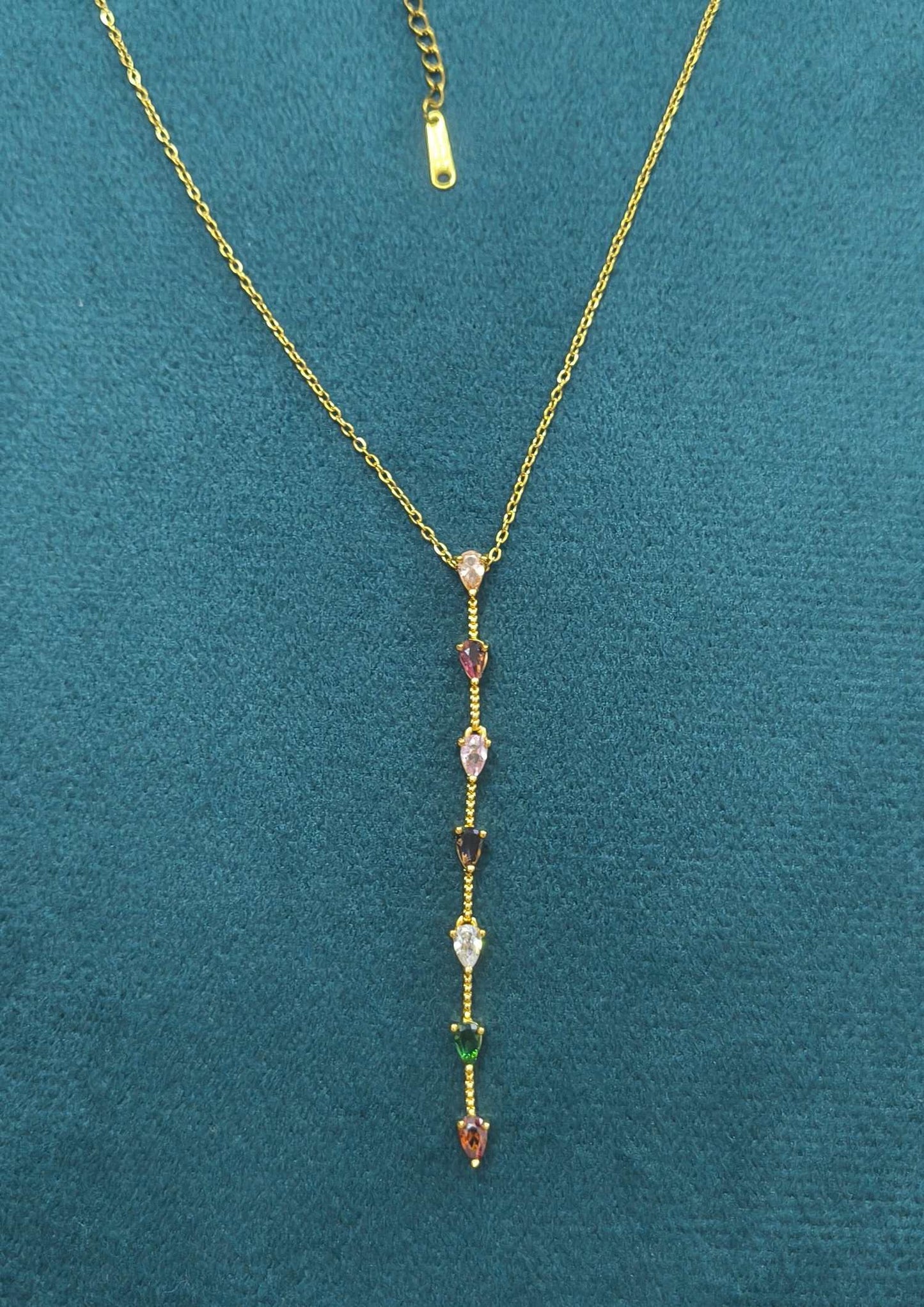 Anti Tarnish Necklace Long Diamond Pendant 18K Gold Plated