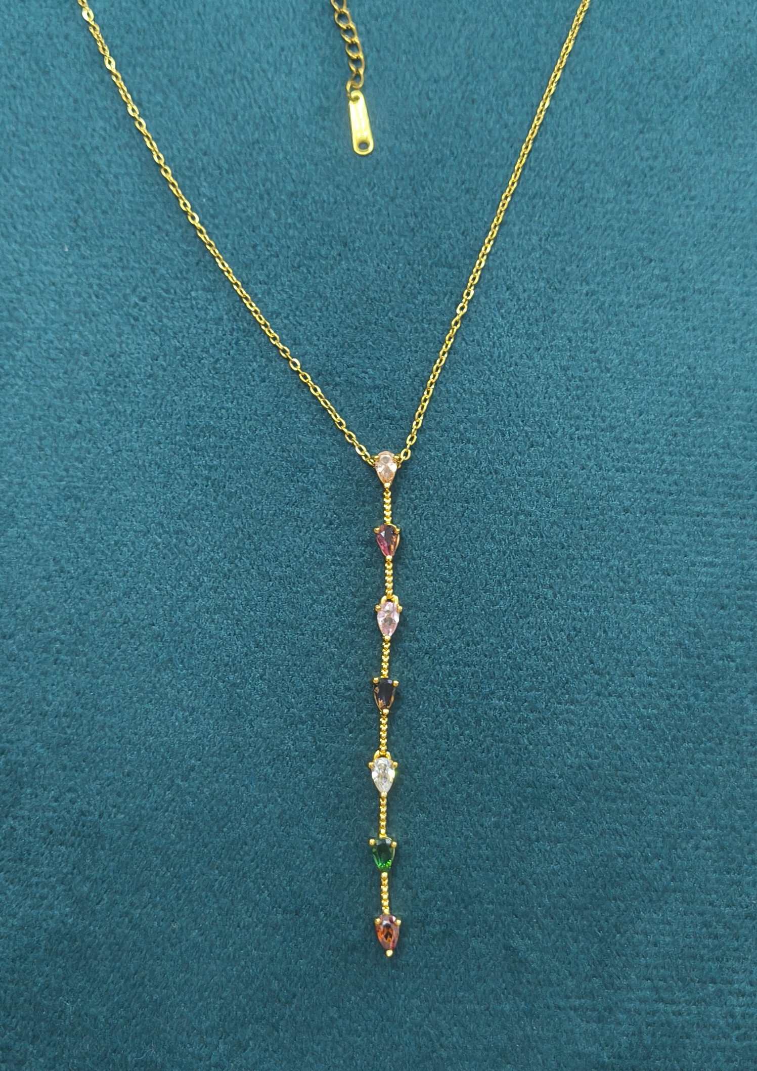 Anti Tarnish Necklace Long Diamond Pendant 18K Gold Plated