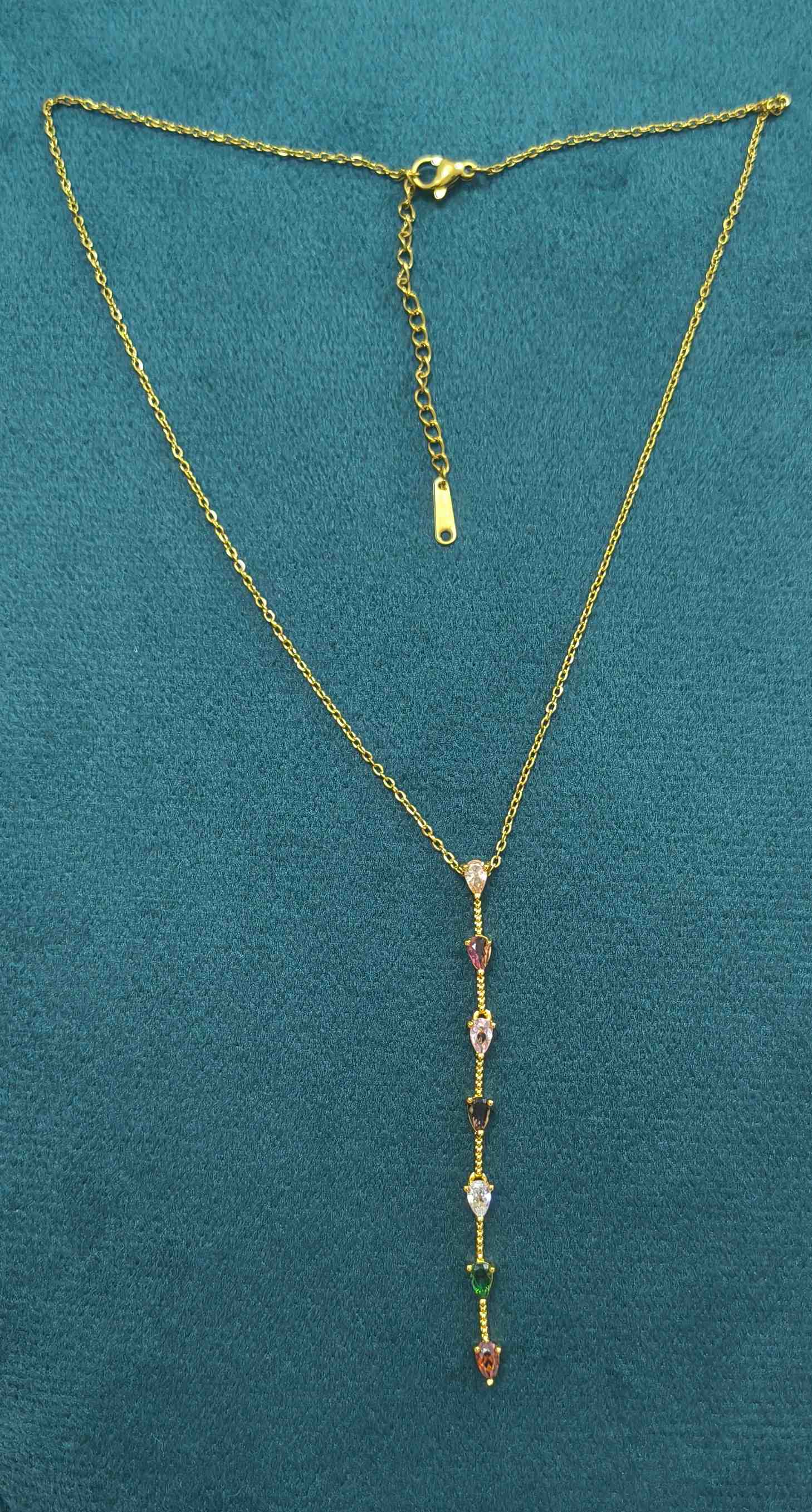 Anti Tarnish Necklace Long Diamond Pendant 18K Gold Plated