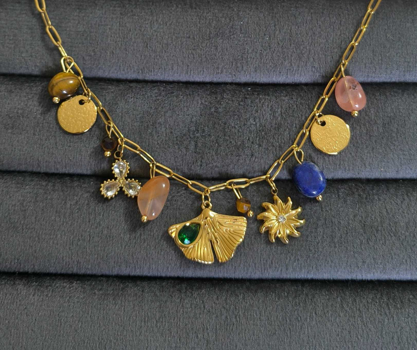 Anti Tarnish Necklace Multicolor Charms 18K Gold Plated