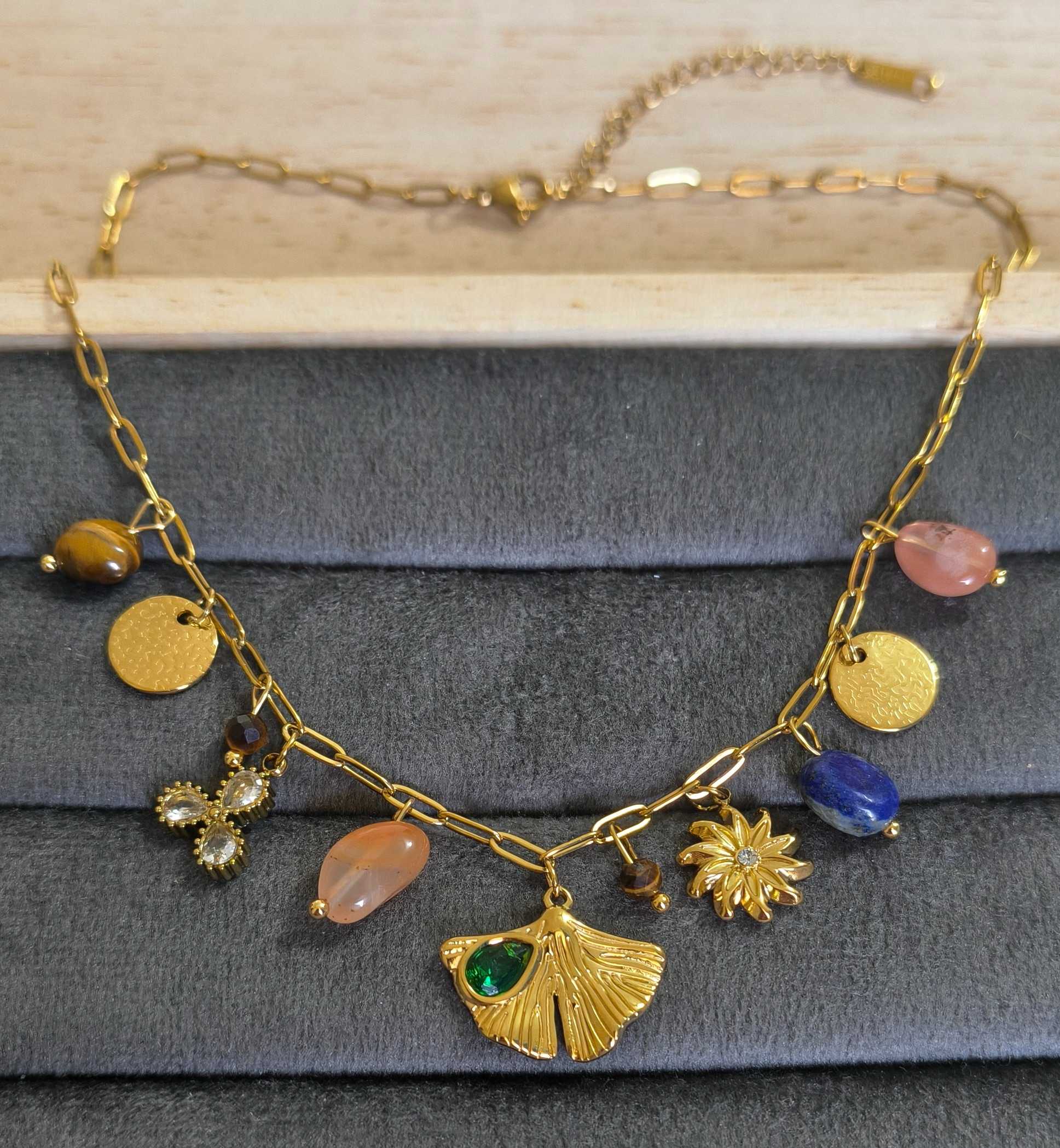Anti Tarnish Necklace Multicolor Charms 18K Gold Plated