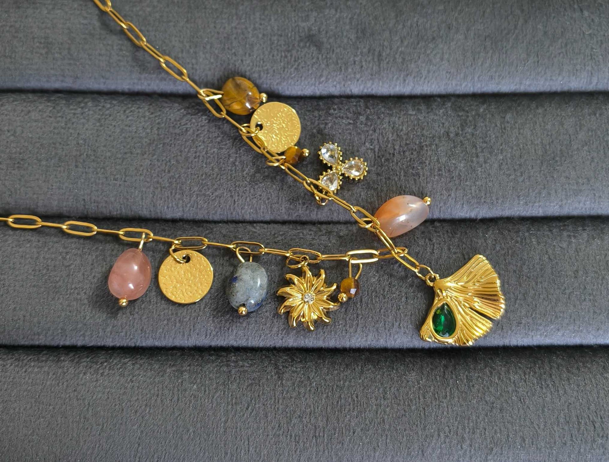 Anti Tarnish Necklace Multicolor Charms 18K Gold Plated