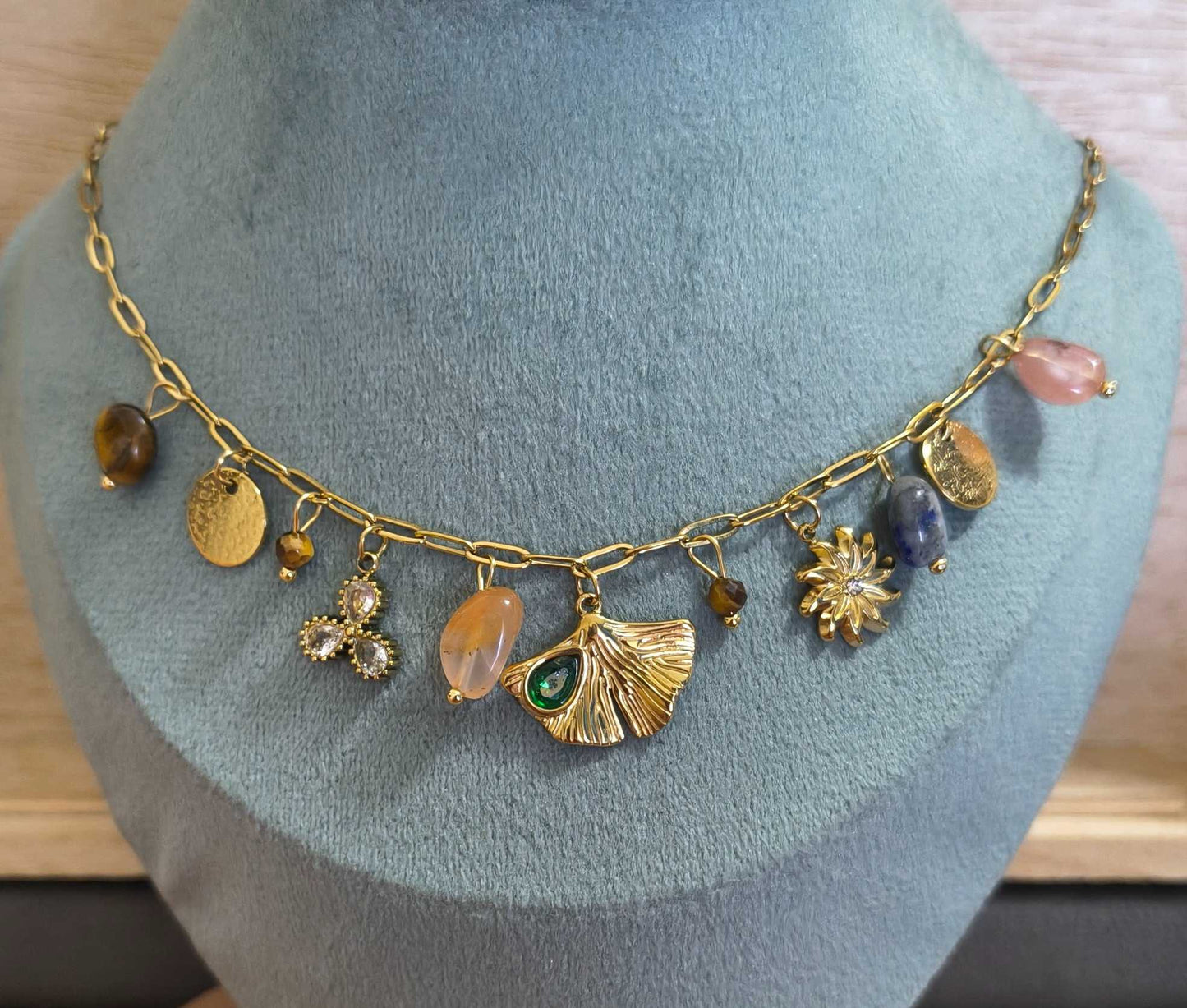 Anti Tarnish Necklace Multicolor Charms 18K Gold Plated
