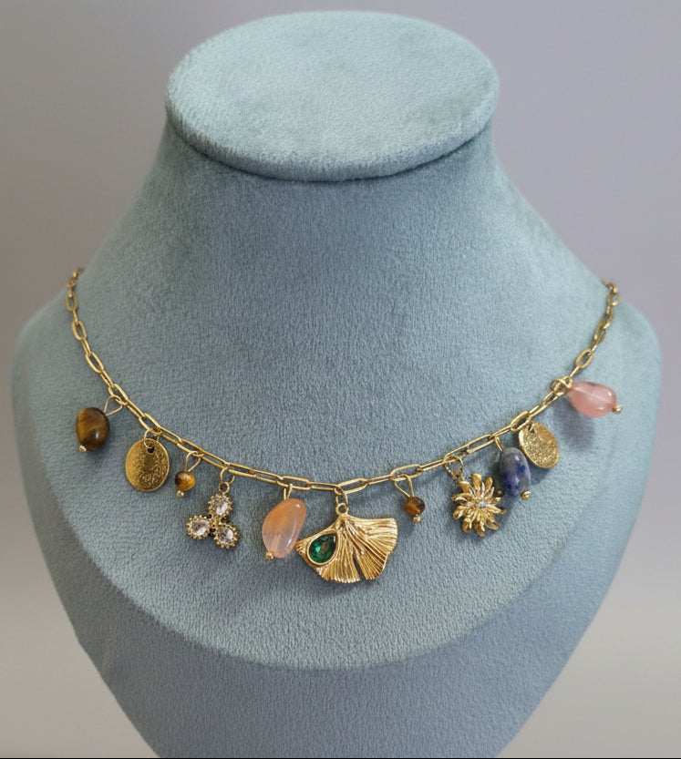 Anti Tarnish Necklace Multicolor Charms 18K Gold Plated
