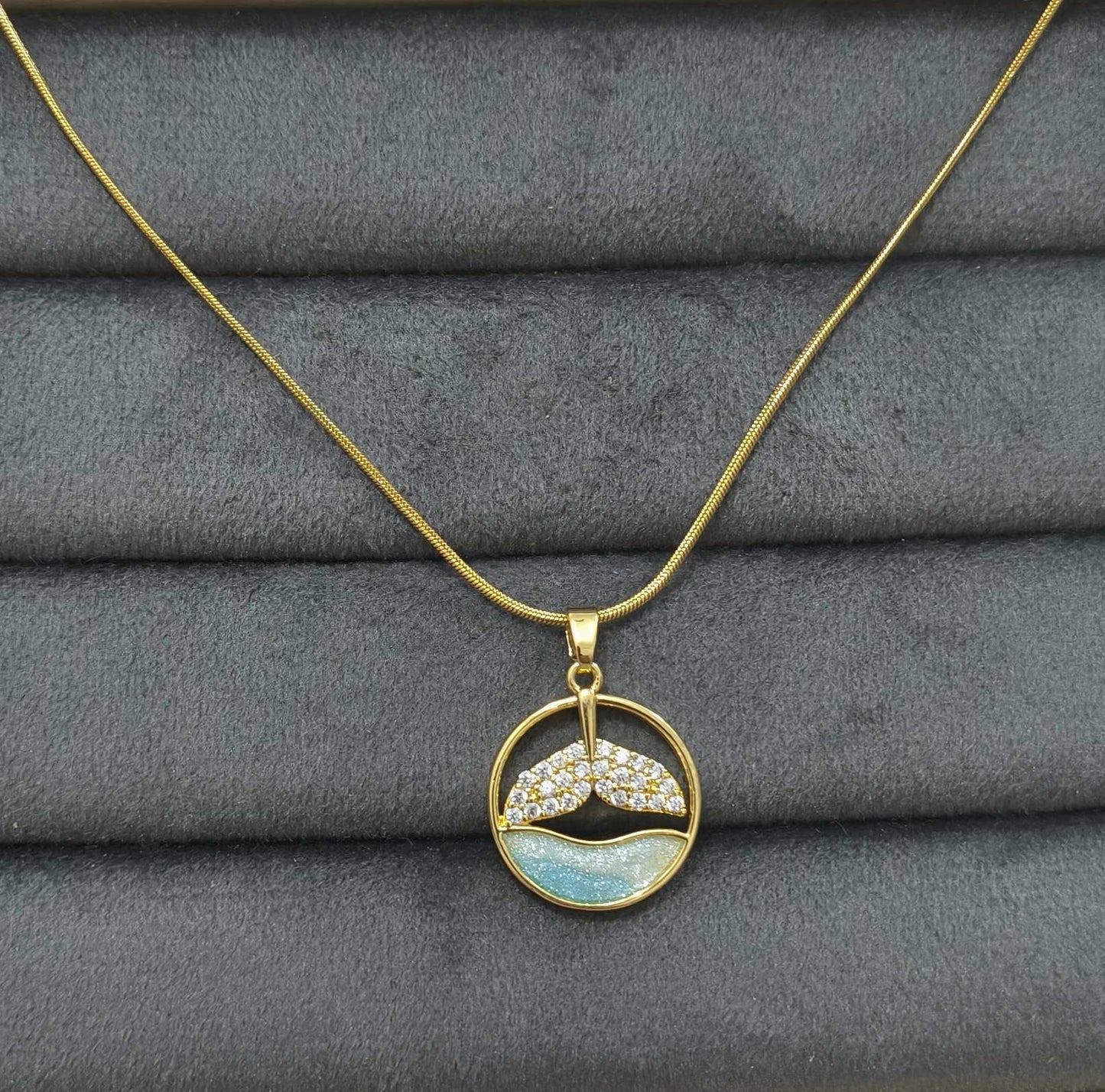 Anti Tarnish Necklace Ocean Fish Tail Pendant 18K Gold Plated