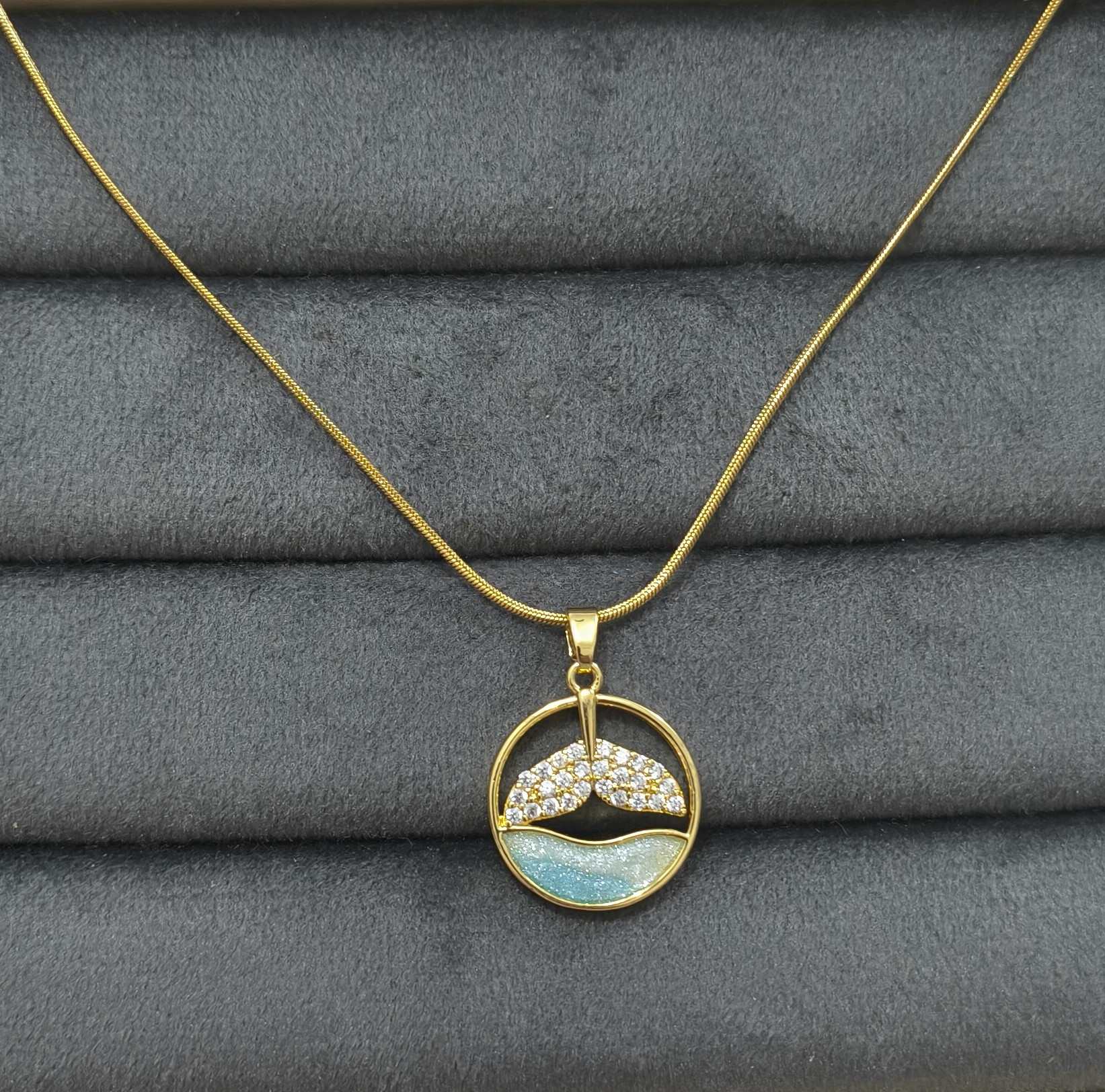 Anti Tarnish Necklace Ocean Fish Tail Pendant 18K Gold Plated