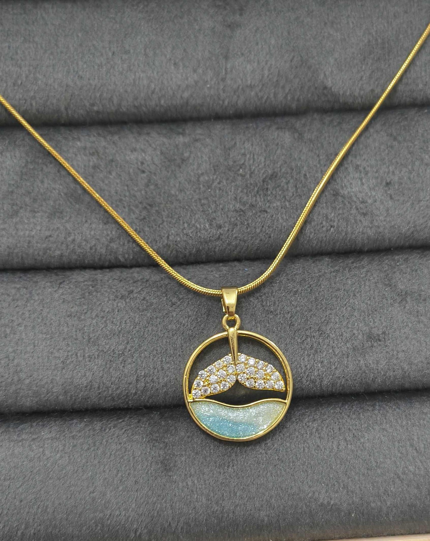 Anti Tarnish Necklace Ocean Fish Tail Pendant 18K Gold Plated