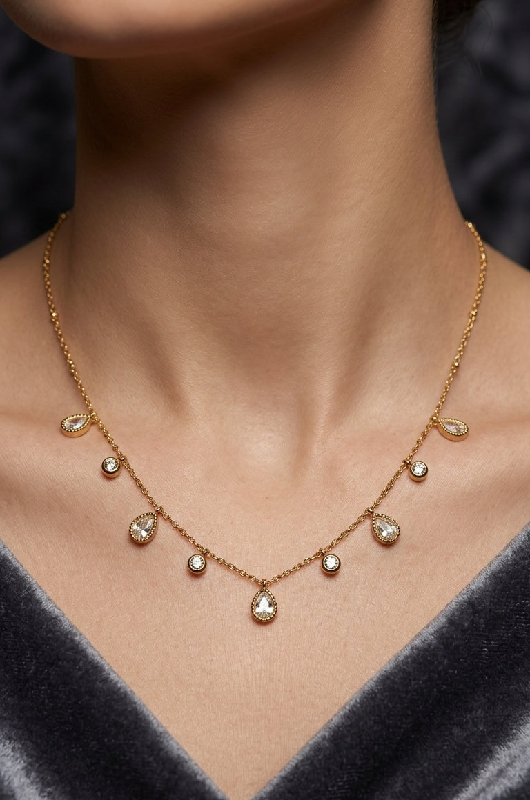 Anti Tarnish Necklace Oval Drop Charms 18K Gold Plated