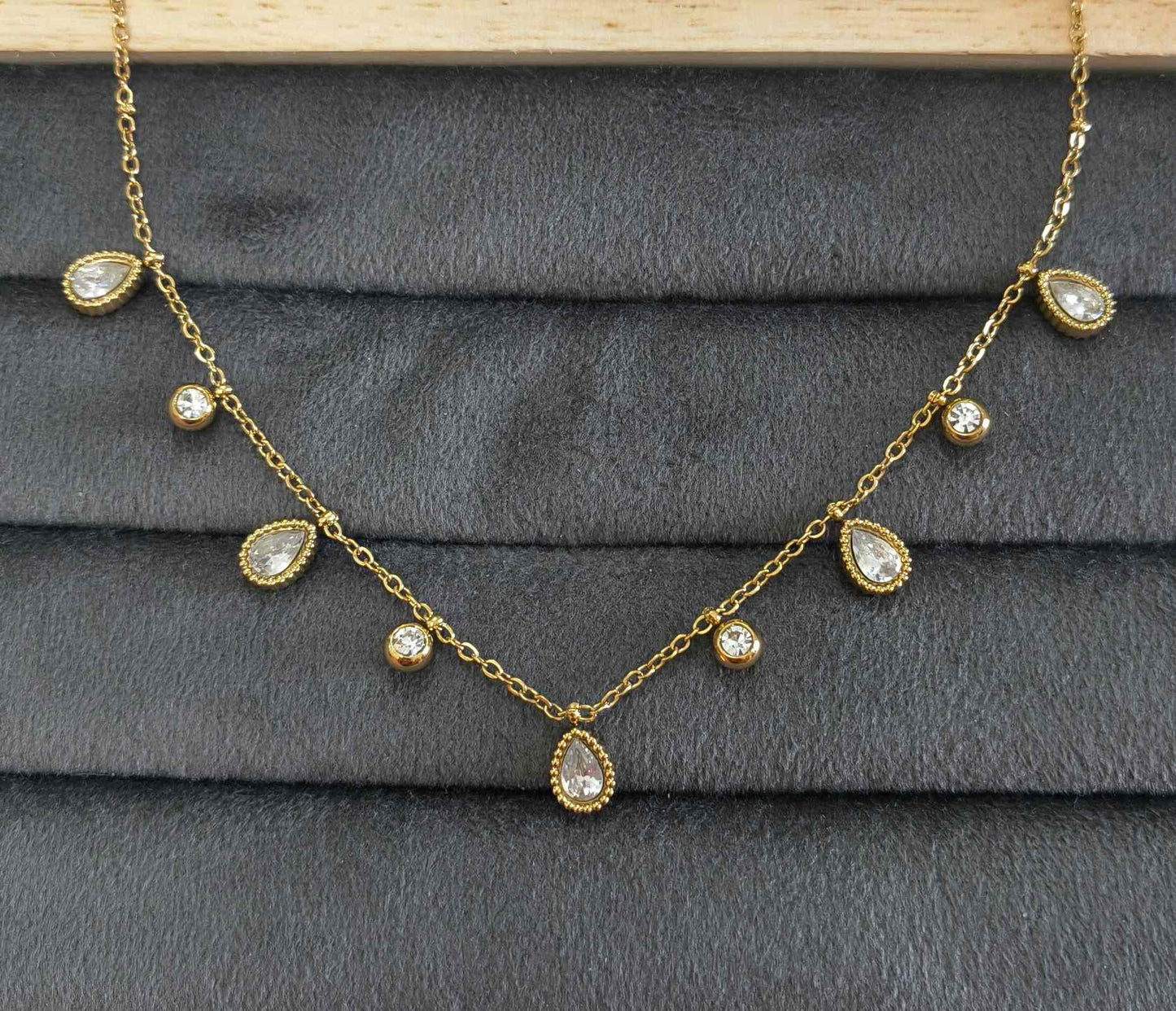 Anti Tarnish Necklace Oval Drop Charms 18K Gold Plated
