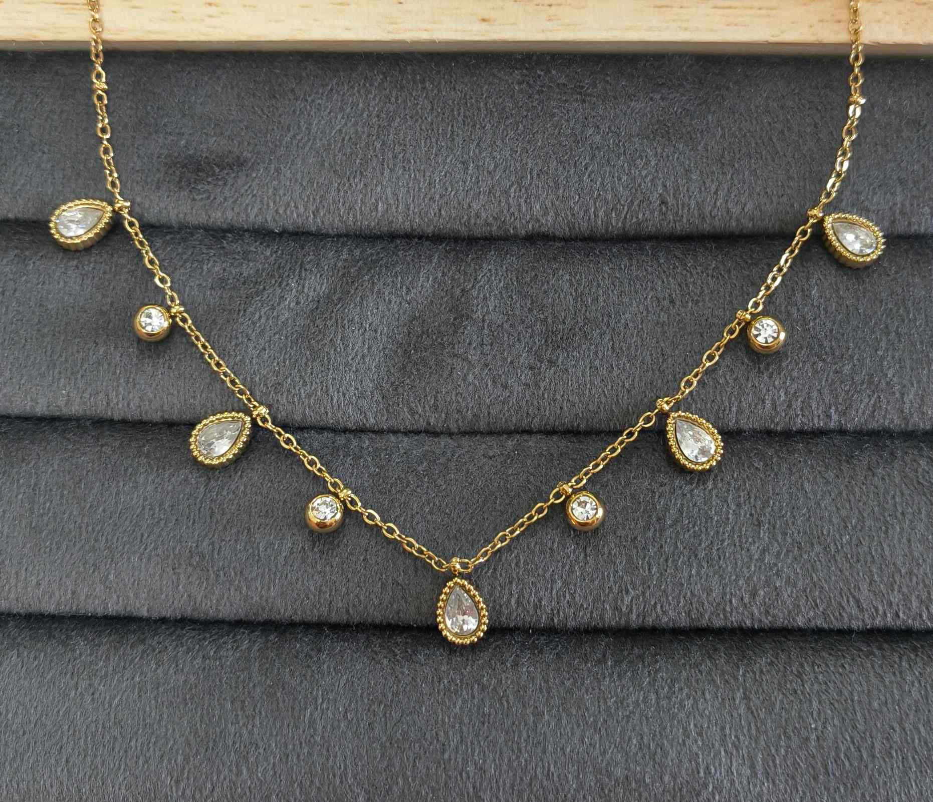 Anti Tarnish Necklace Oval Drop Charms 18K Gold Plated