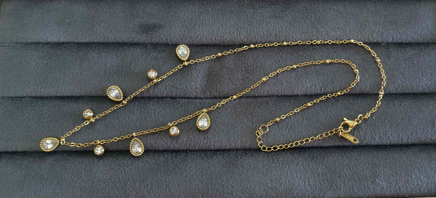 Anti Tarnish Necklace Oval Drop Charms 18K Gold Plated